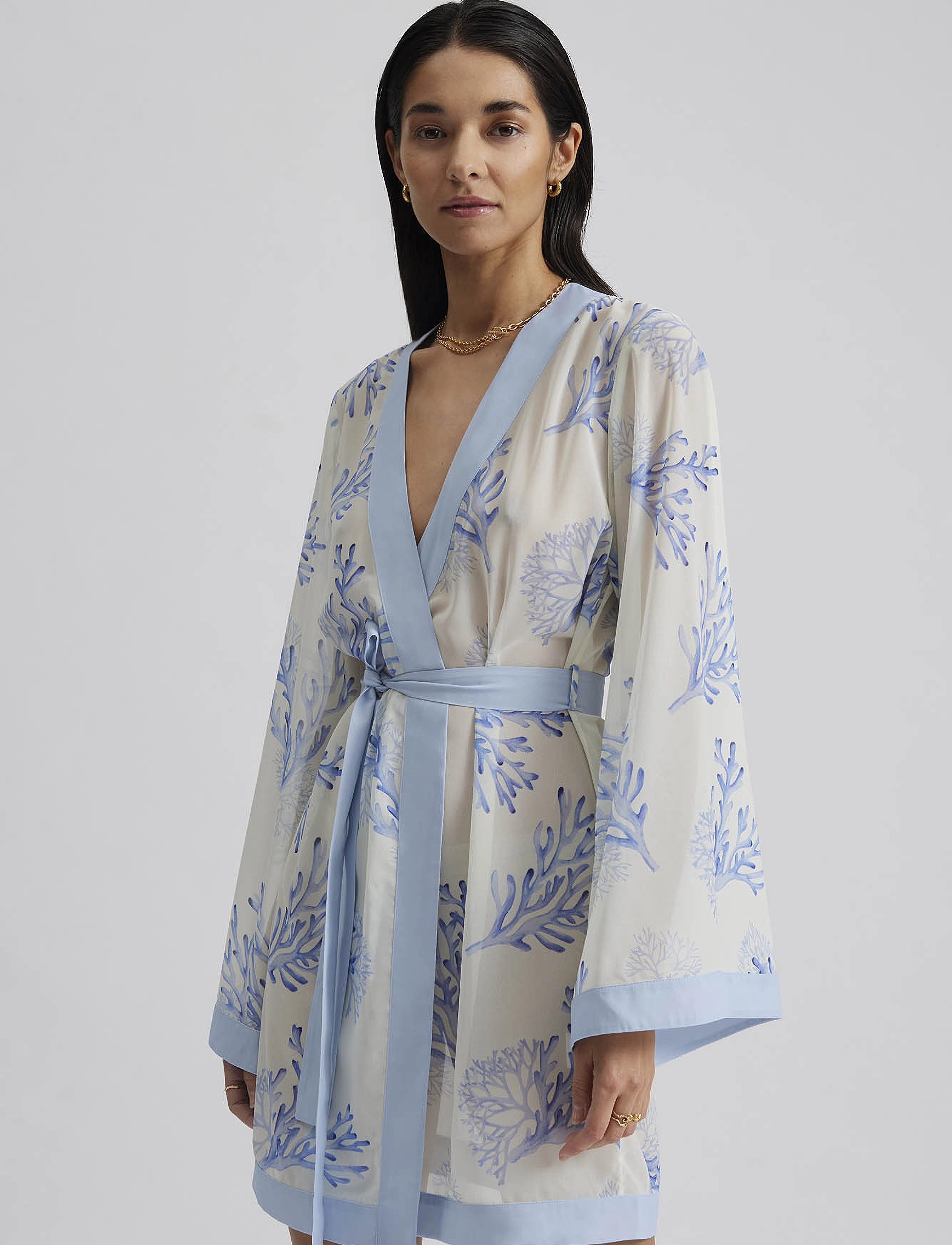 Malina - Dalia printed wrap kaftan - coral blue - 4