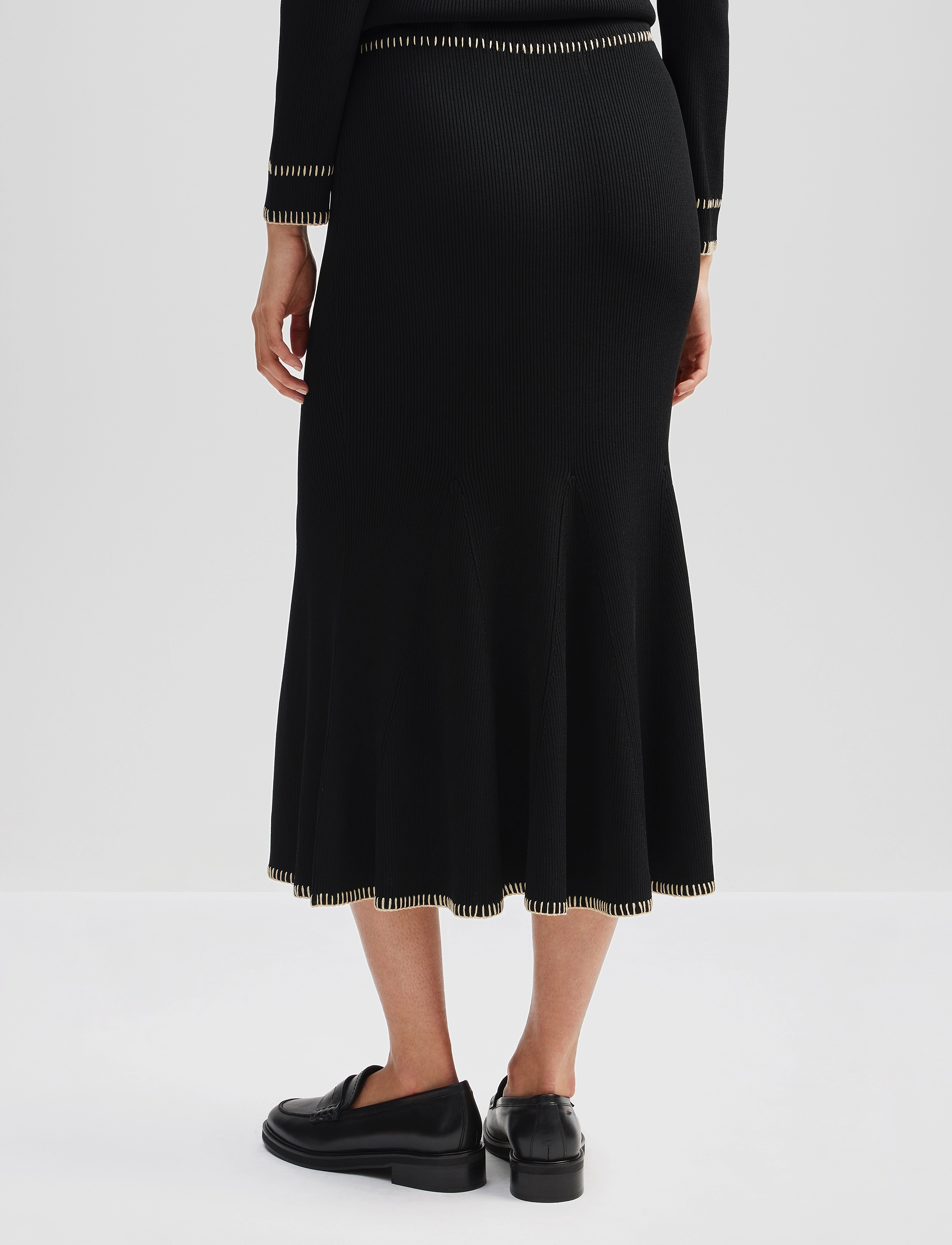 Malina - Faye stitch detail knitted midi skirt - black - 3