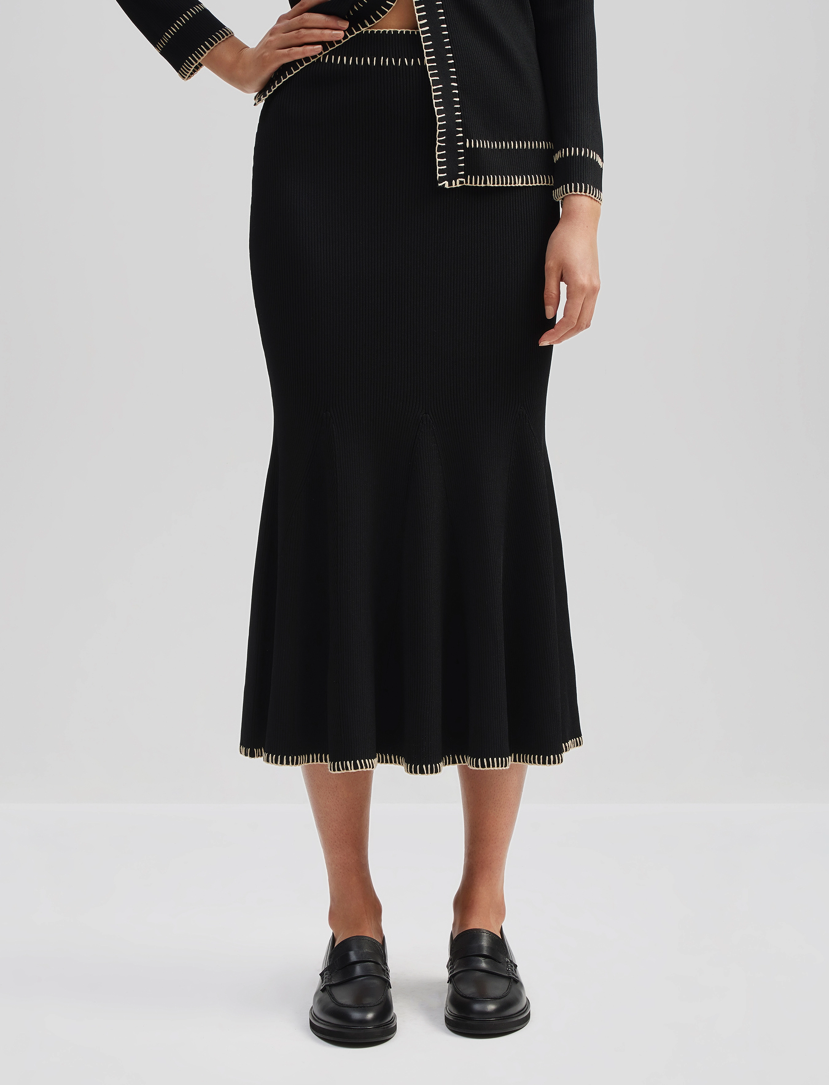 Malina - Faye stitch detail knitted midi skirt - black - 4