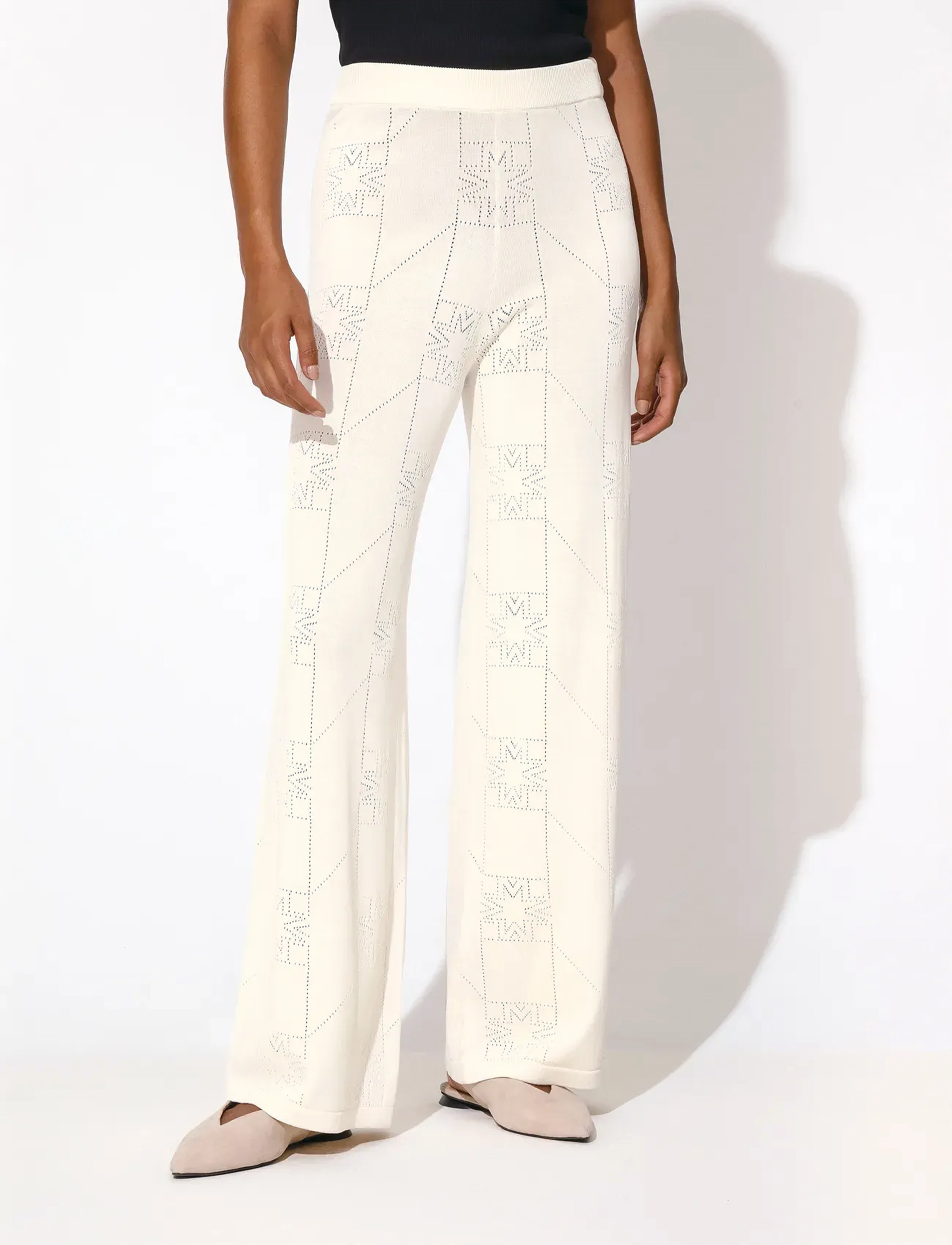 Malina Jessie Wide Fit Knitted Pants, Kvinder, Strikkede Vide Bukser, Cream, Str: L