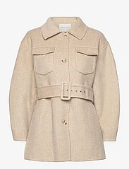 Malina - Joanna checkered wool jacket belt - wool jackets - macadamia houndstooth - 0