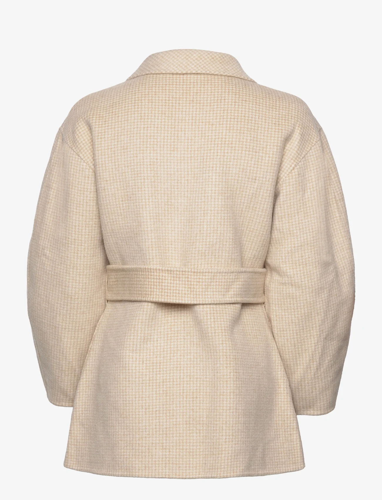 Malina - Joanna checkered wool jacket belt - wool jackets - macadamia houndstooth - 1