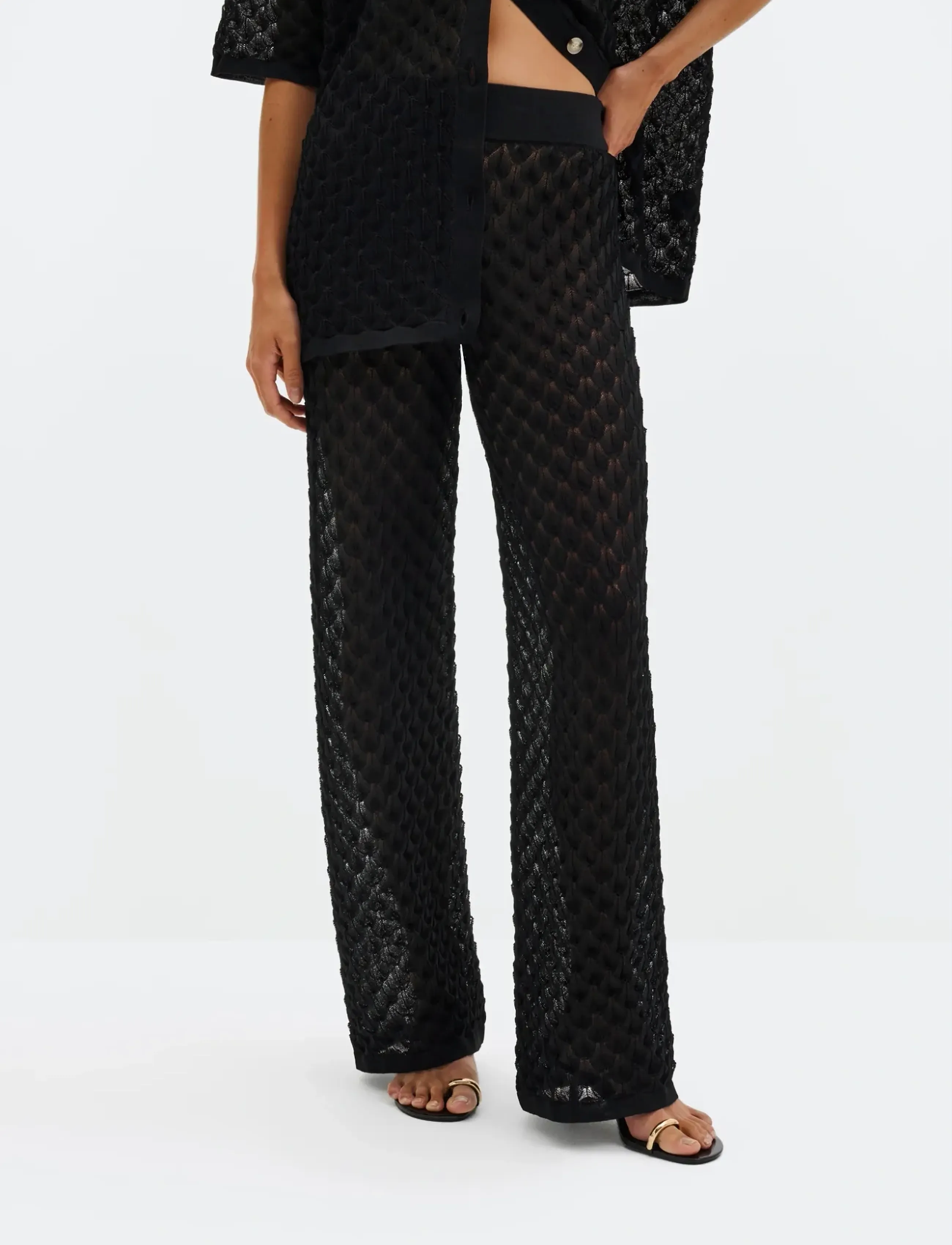 Malina Alissa Knitted Pants, Kvinder, Strikkede Wide Leg Bukser, Sort, Str: L