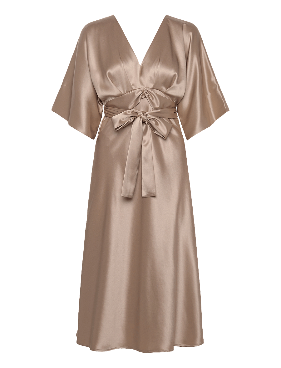 Malina - Juno V-Neck Satin Midi Dress - cocktailkjoler - champagne - 1