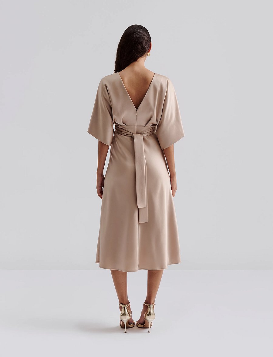 Malina - Juno V-Neck Satin Midi Dress - cocktailkjoler - champagne - 3