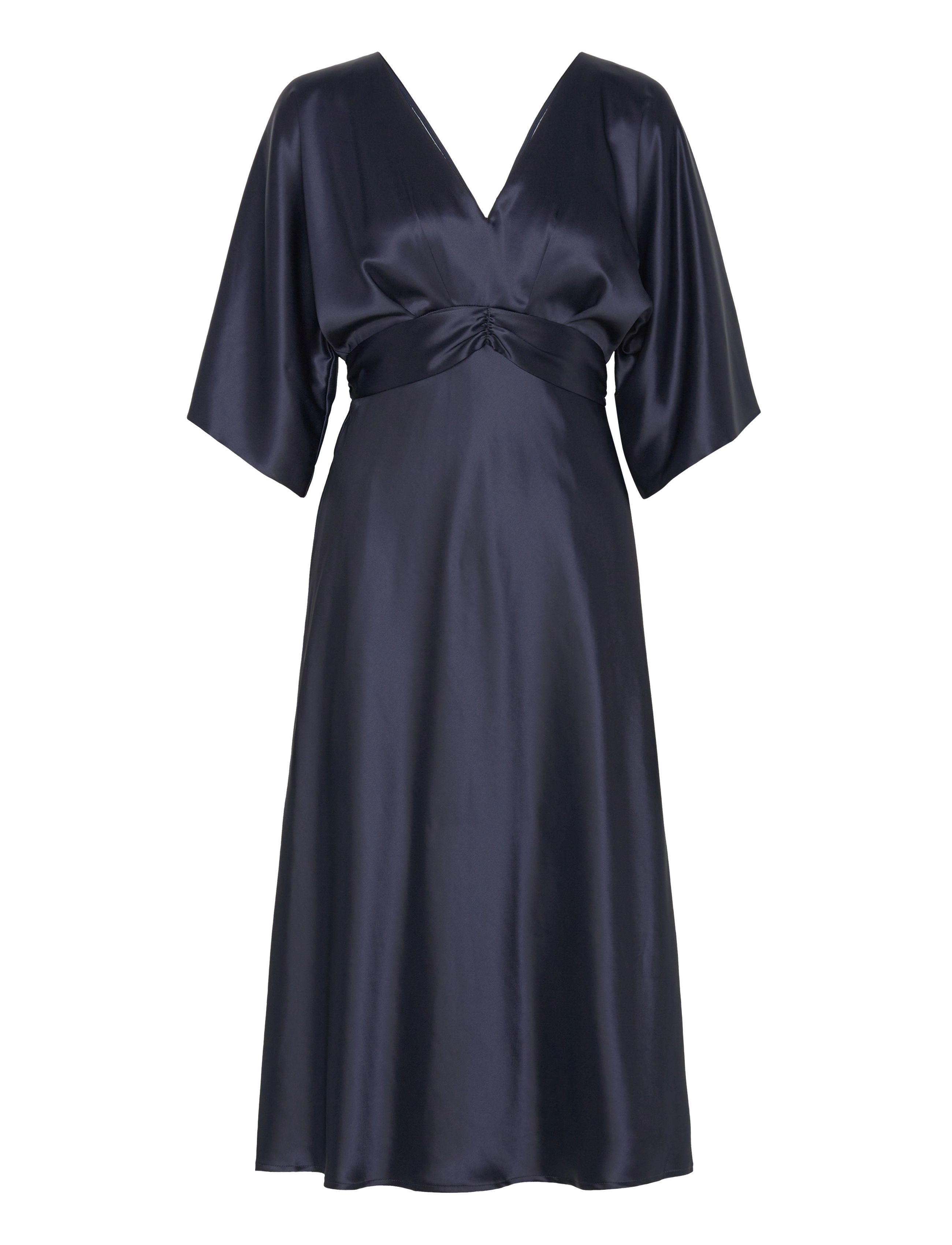 MALINA Juno V-Ausschnitt Satin Midi Kleid Navy - S - Damen