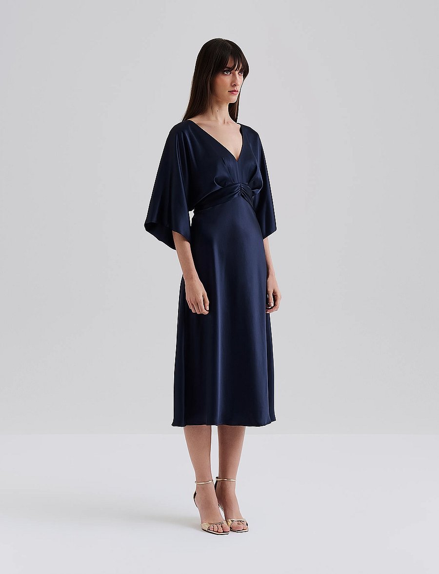 Malina - Juno V-Neck Satin Midi Dress - cocktailkleider - dark blue - 0
