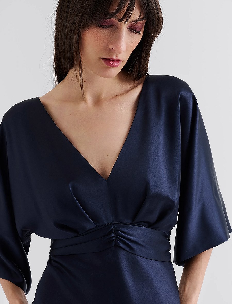 Malina - Juno V-Neck Satin Midi Dress - cocktailkleider - dark blue - 3