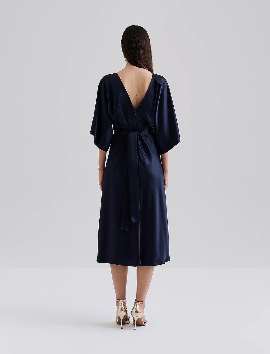 Malina - Juno V-Neck Satin Midi Dress - cocktailkleider - dark blue - 4