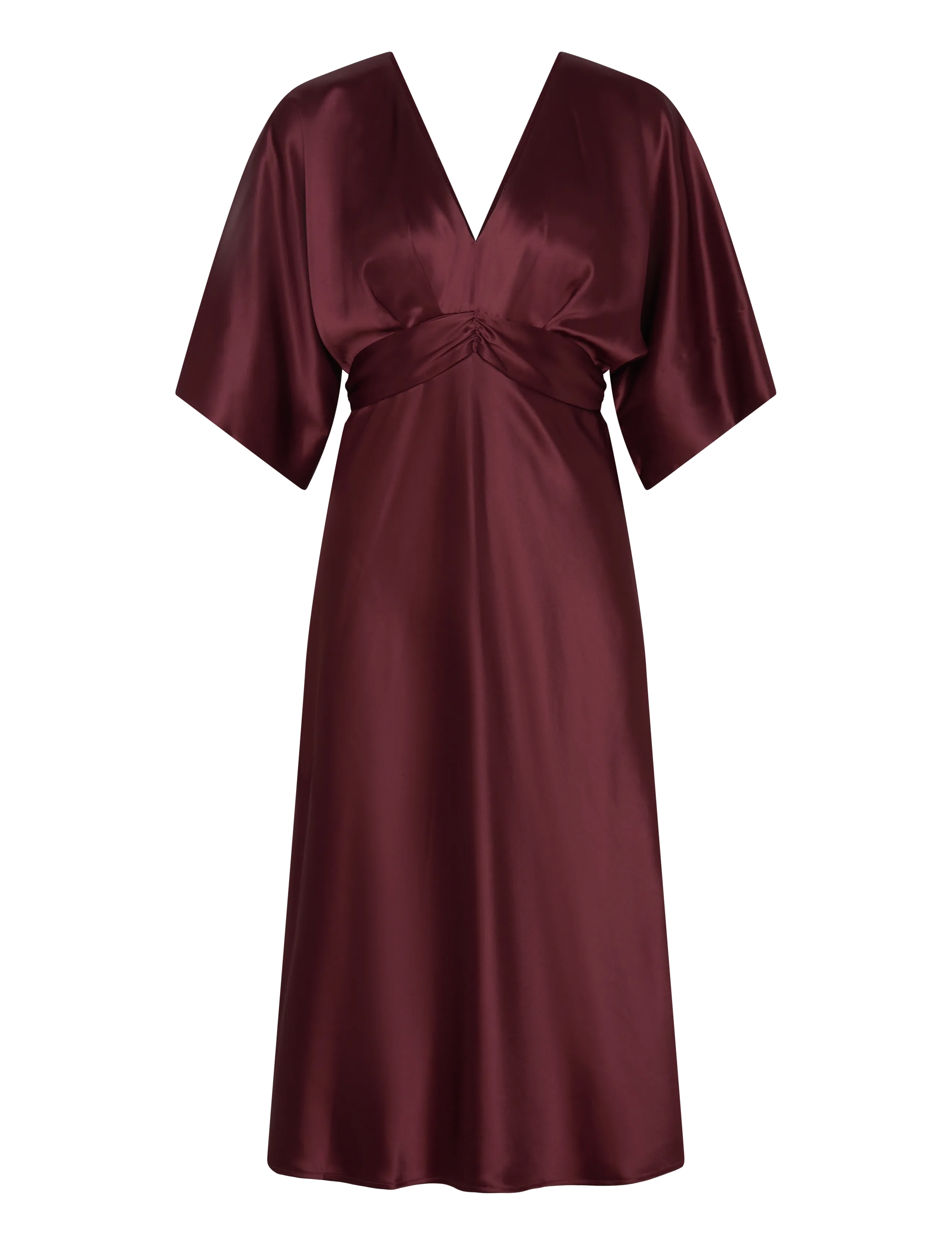 MALINA Juno V-Ausschnitt Satin Midi Kleid Burgundy - XL - Damen