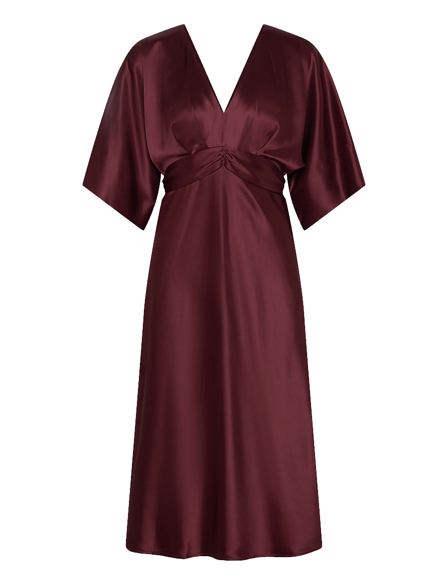 Malina - Juno V-Neck Satin Midi Dress - cocktailkleider - wine - 1