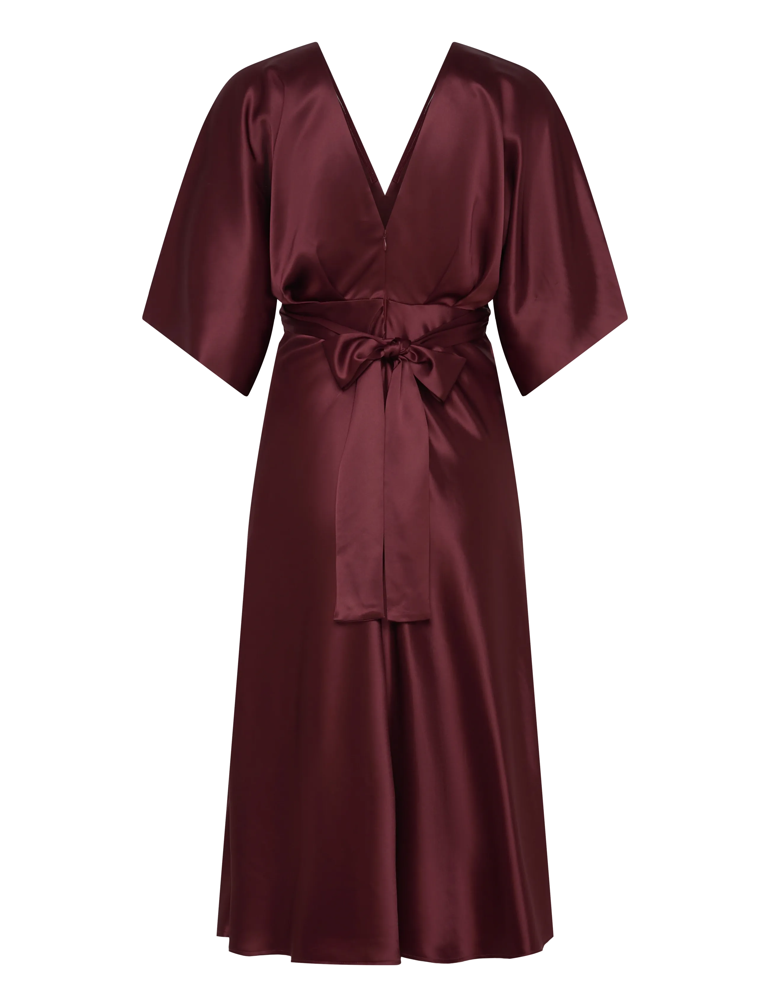 Malina - Juno v-neck satin midi dress - kokteilikleidid - wine - 2