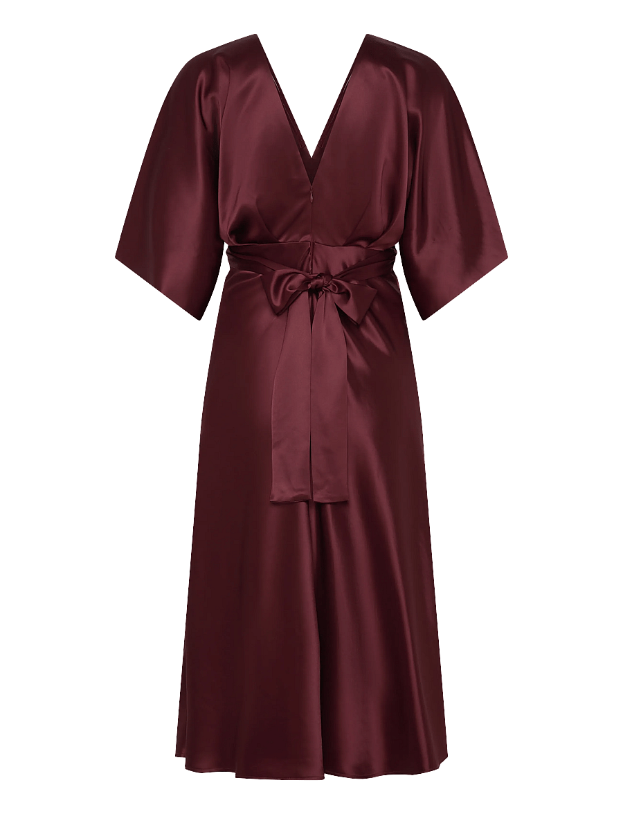 Malina - Juno V-Neck Satin Midi Dress - cocktailkleider - wine - 2