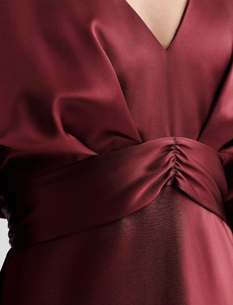 Malina - Juno V-Neck Satin Midi Dress - cocktailkleider - wine - 4