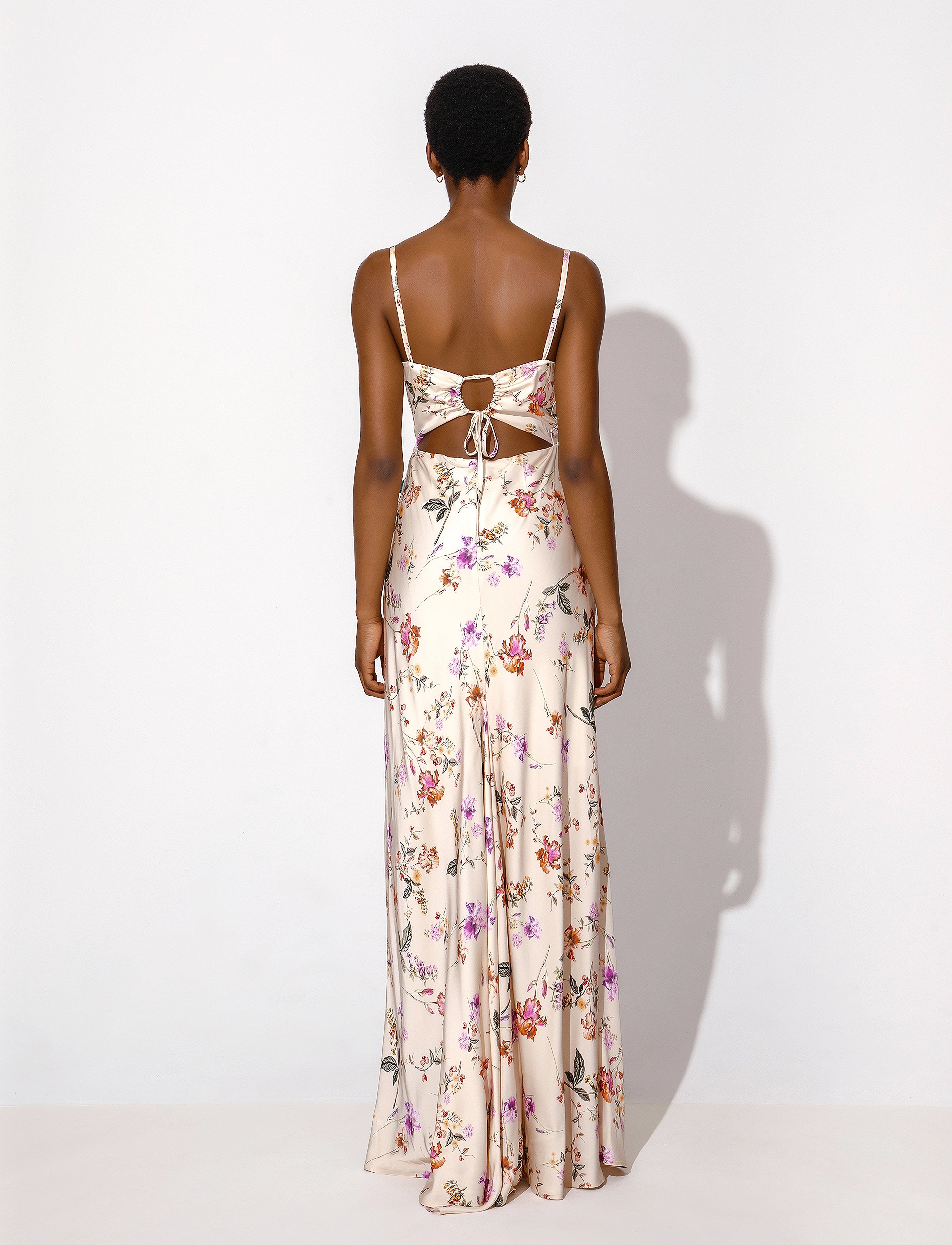 Malina - Lowa satin slip maxi dress - soft floral vanilla - 3