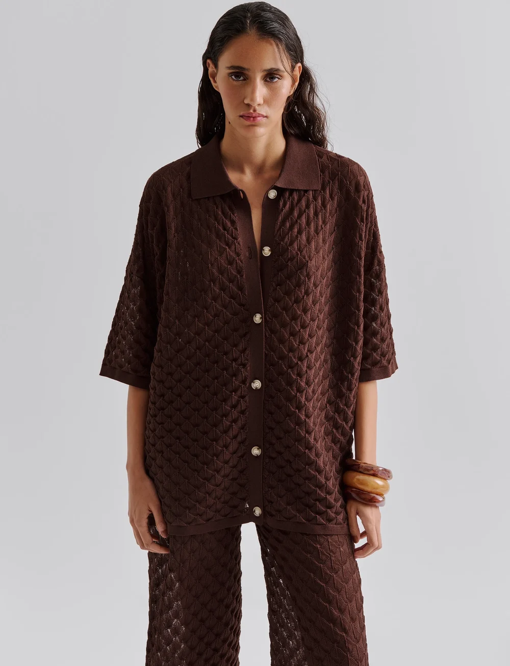 Malina - Moa Knitted shirt - cardigans - chocolate - 0