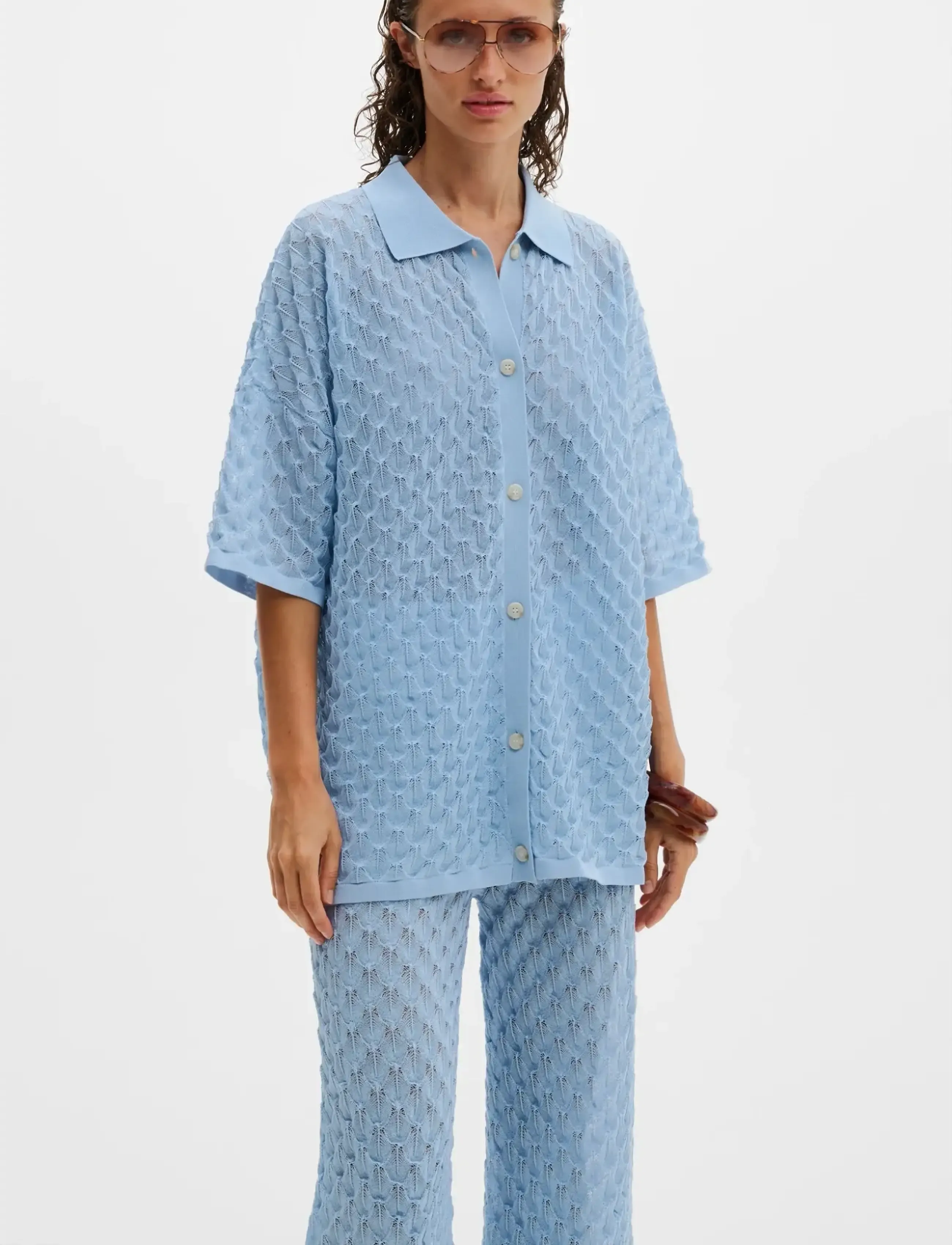 Malina Moa Knitted Shirt, M, Blue, Strik > Cardigans, Dame