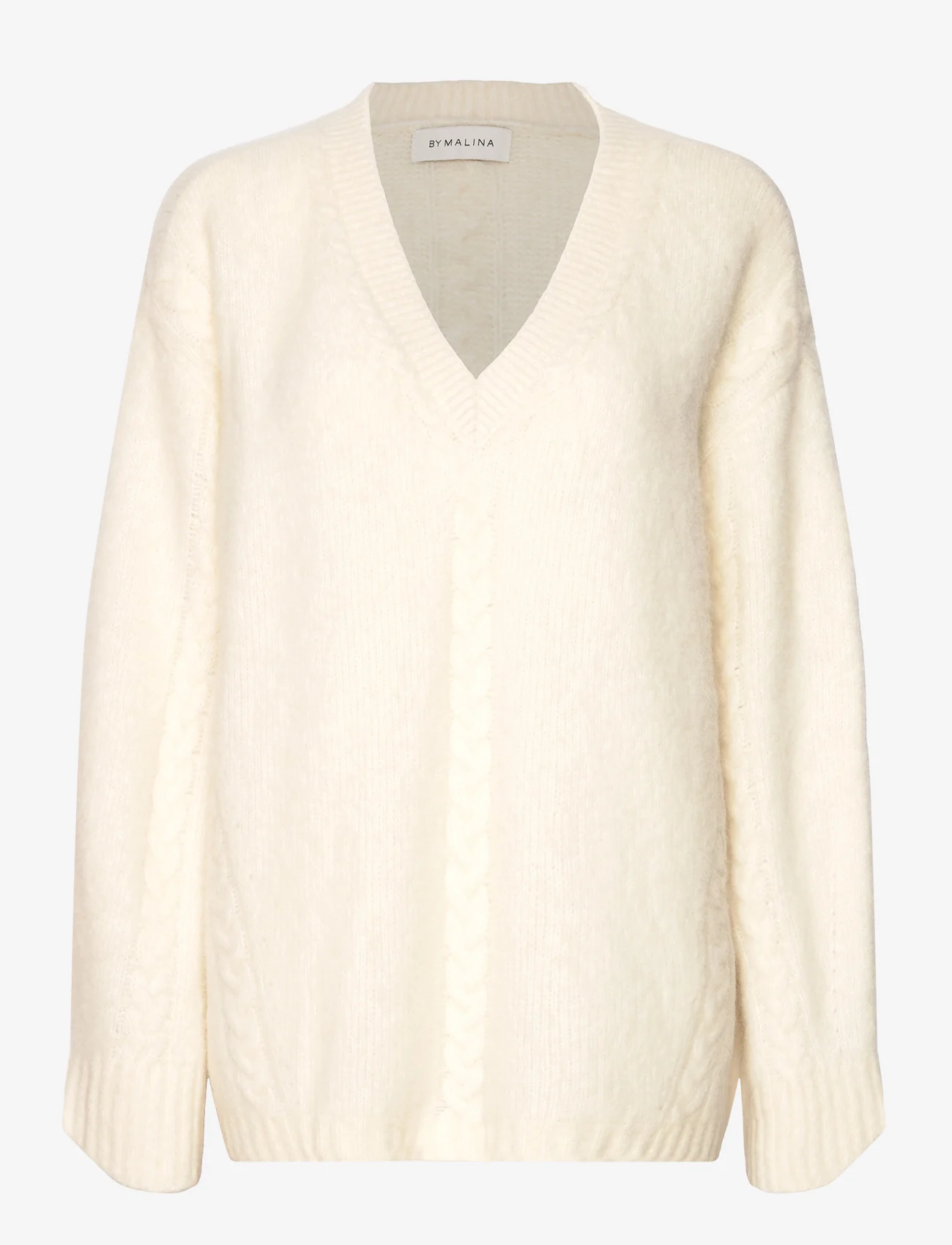 Malina - Allison V-neck wool blend sweater - swetry - creme - 0