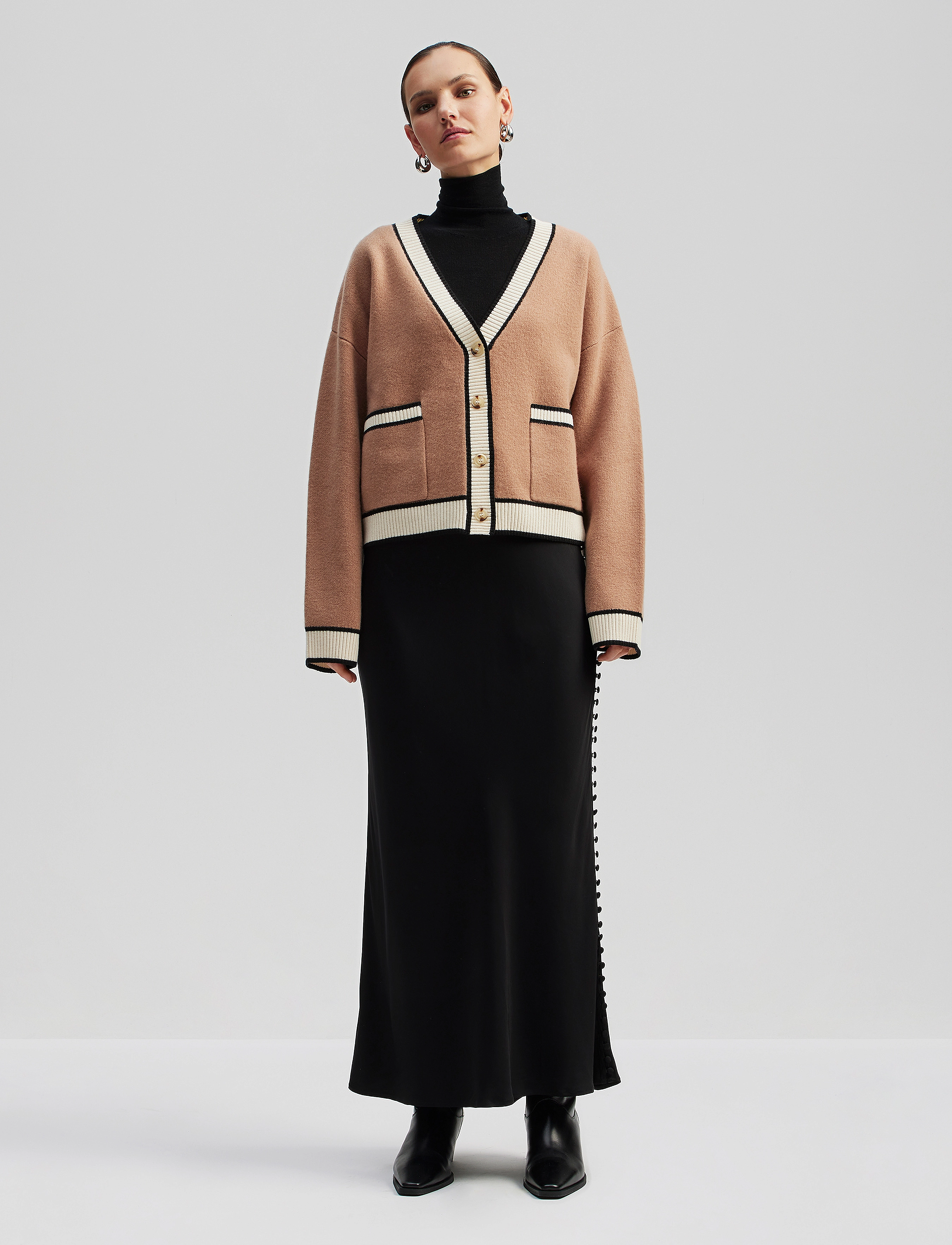 Malina - Morgan contrast color wool cardigan - beige - 2