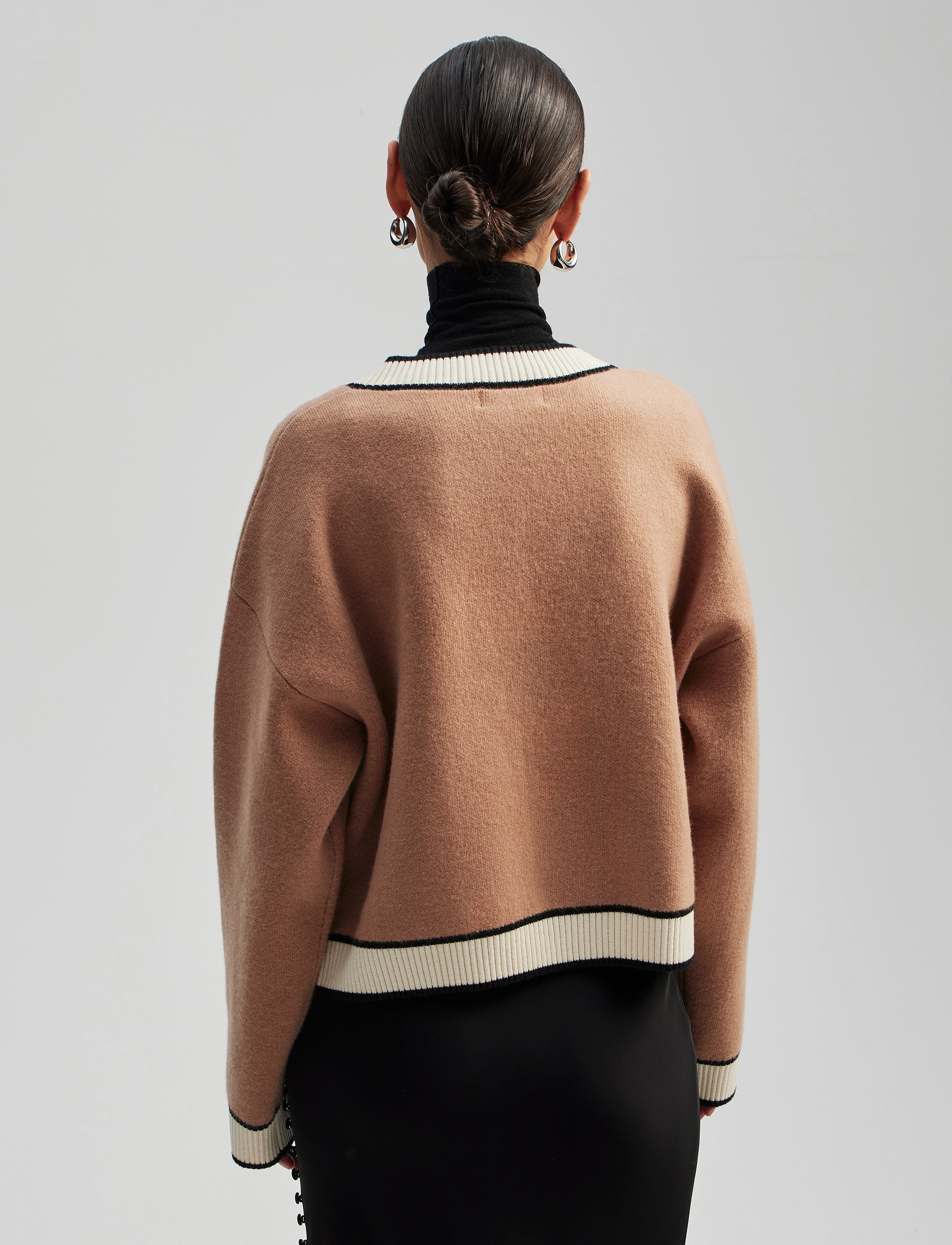 Malina - Morgan contrast color wool cardigan - beige - 3