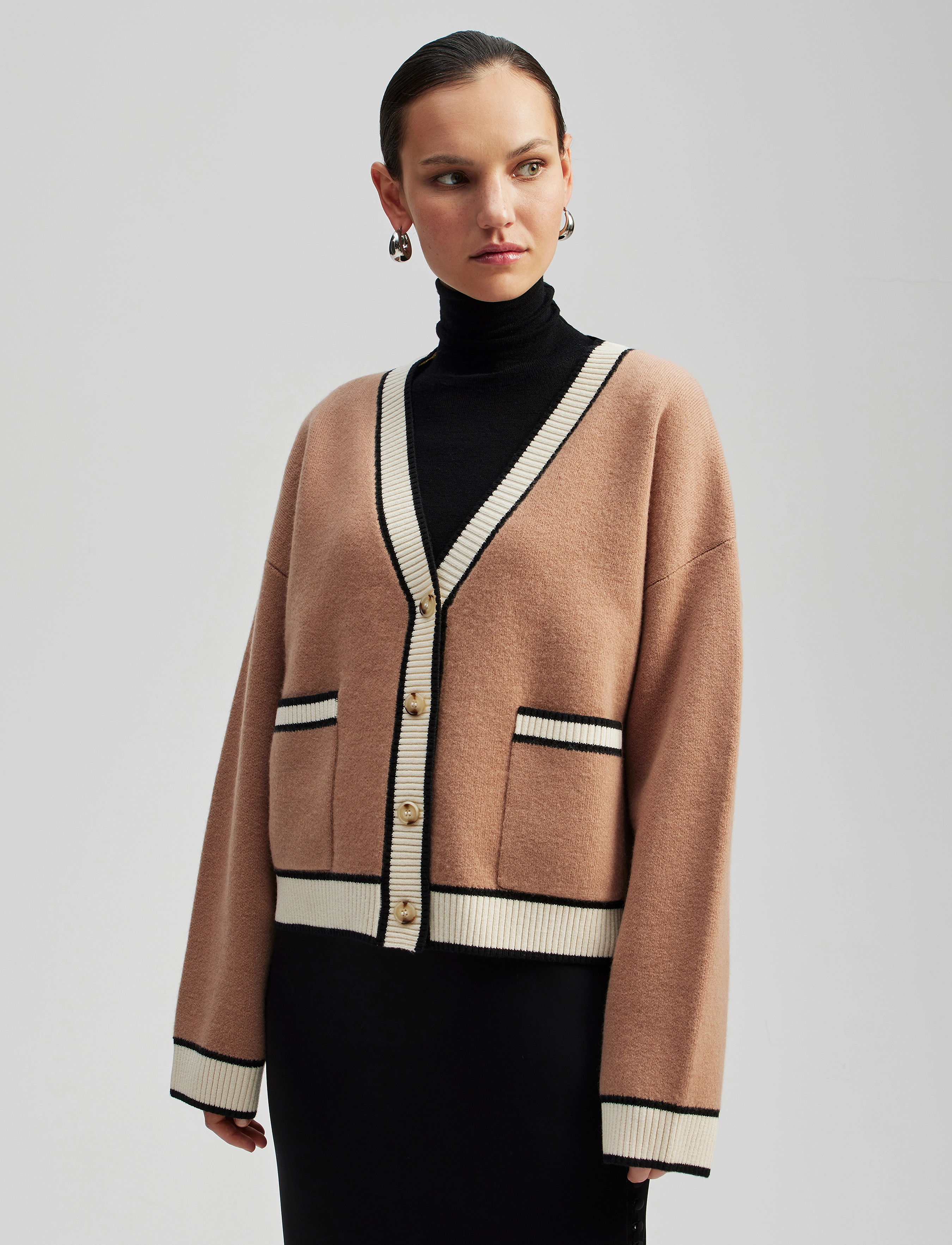 Malina - Morgan contrast color wool cardigan - beige - 4