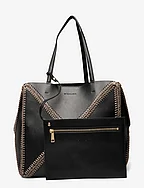 Lillian stitch detail leather tote bag - BLACK