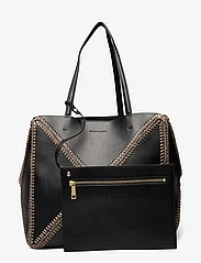 Malina - Lillian stitch detail leather tote bag - shopperki - black - 0