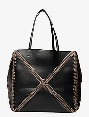 Malina - Lillian stitch detail leather tote bag - shopperki - black - 1