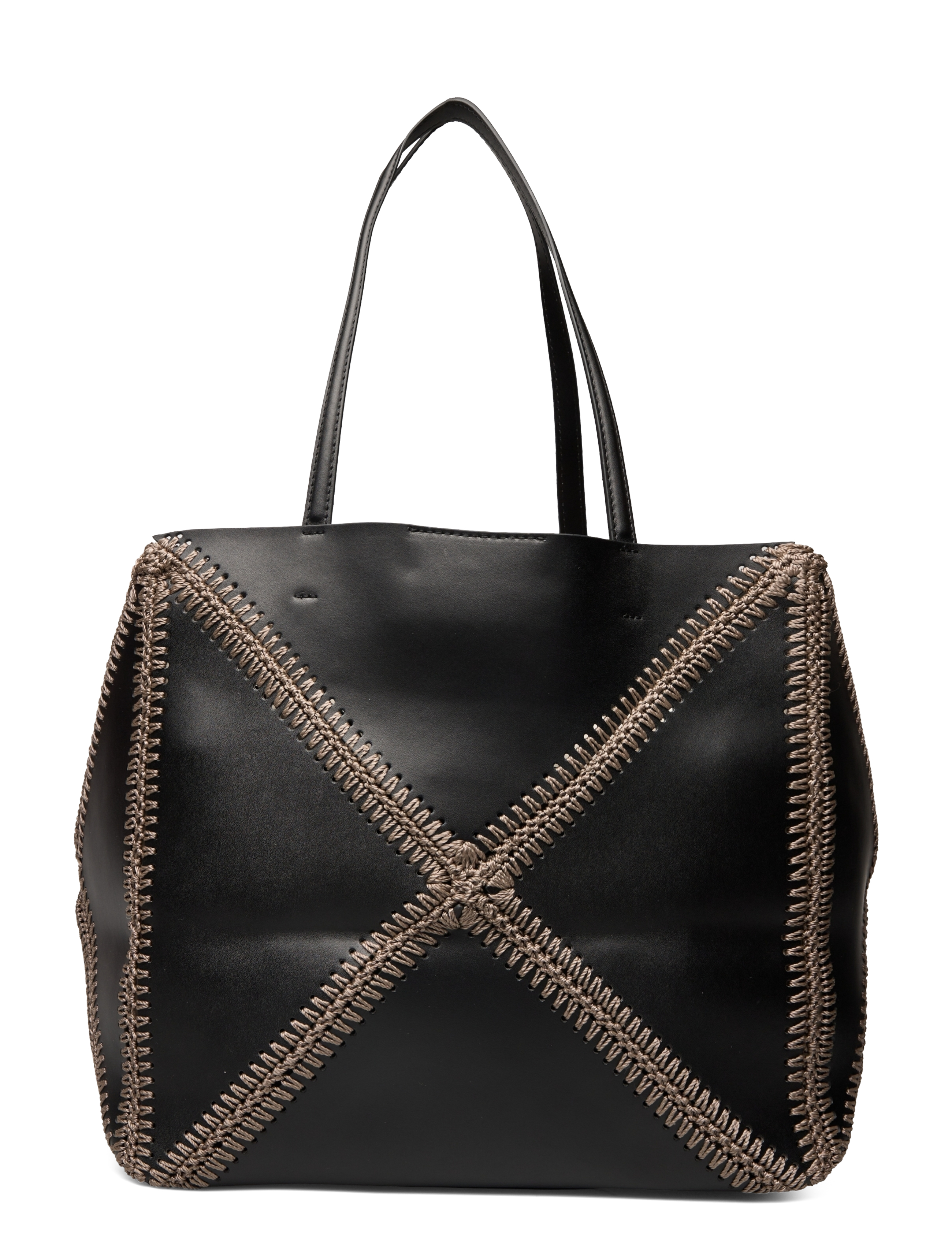 Malina - Lillian stitch detail leather tote bag - black - 1
