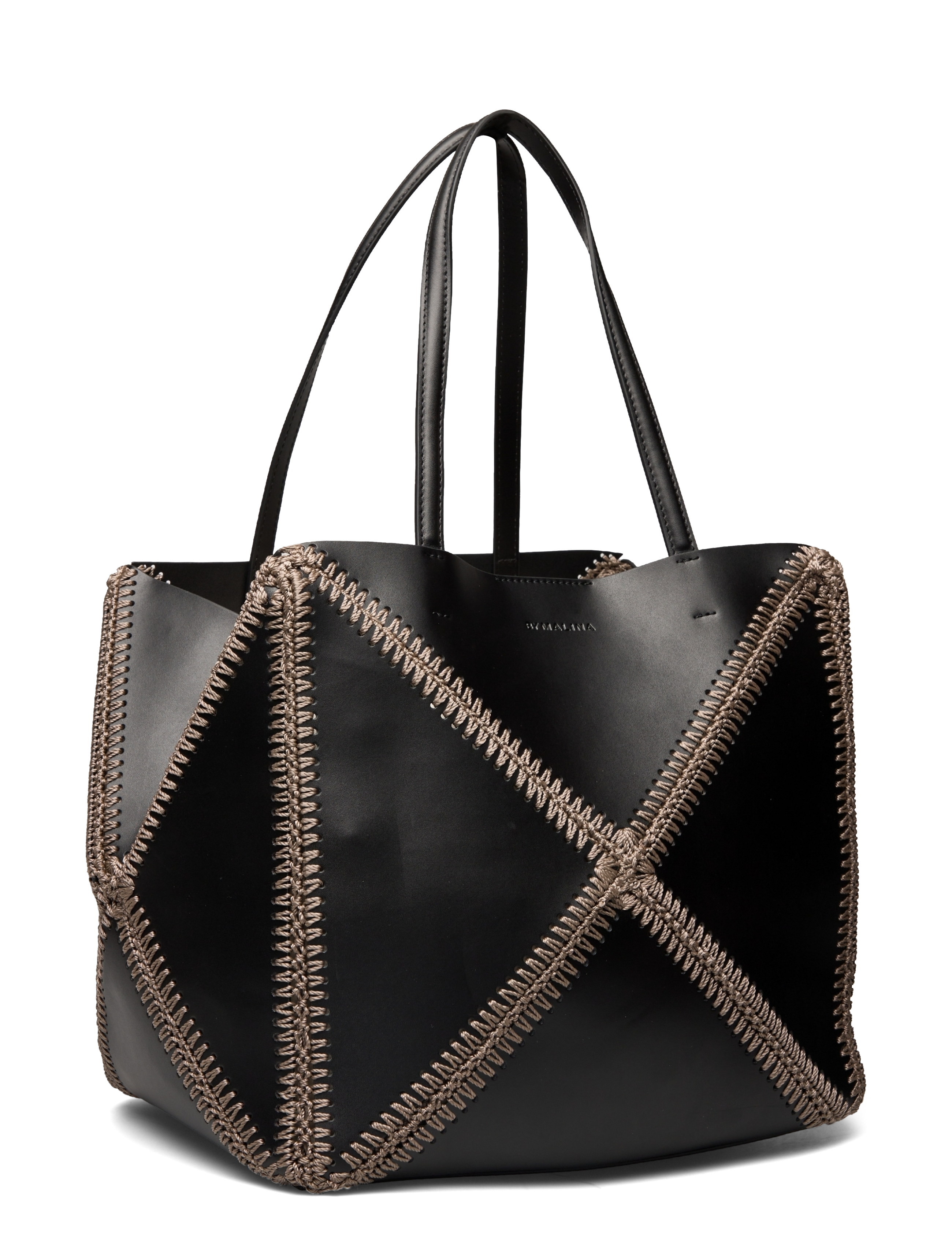 Malina - Lillian stitch detail leather tote bag - black - 2