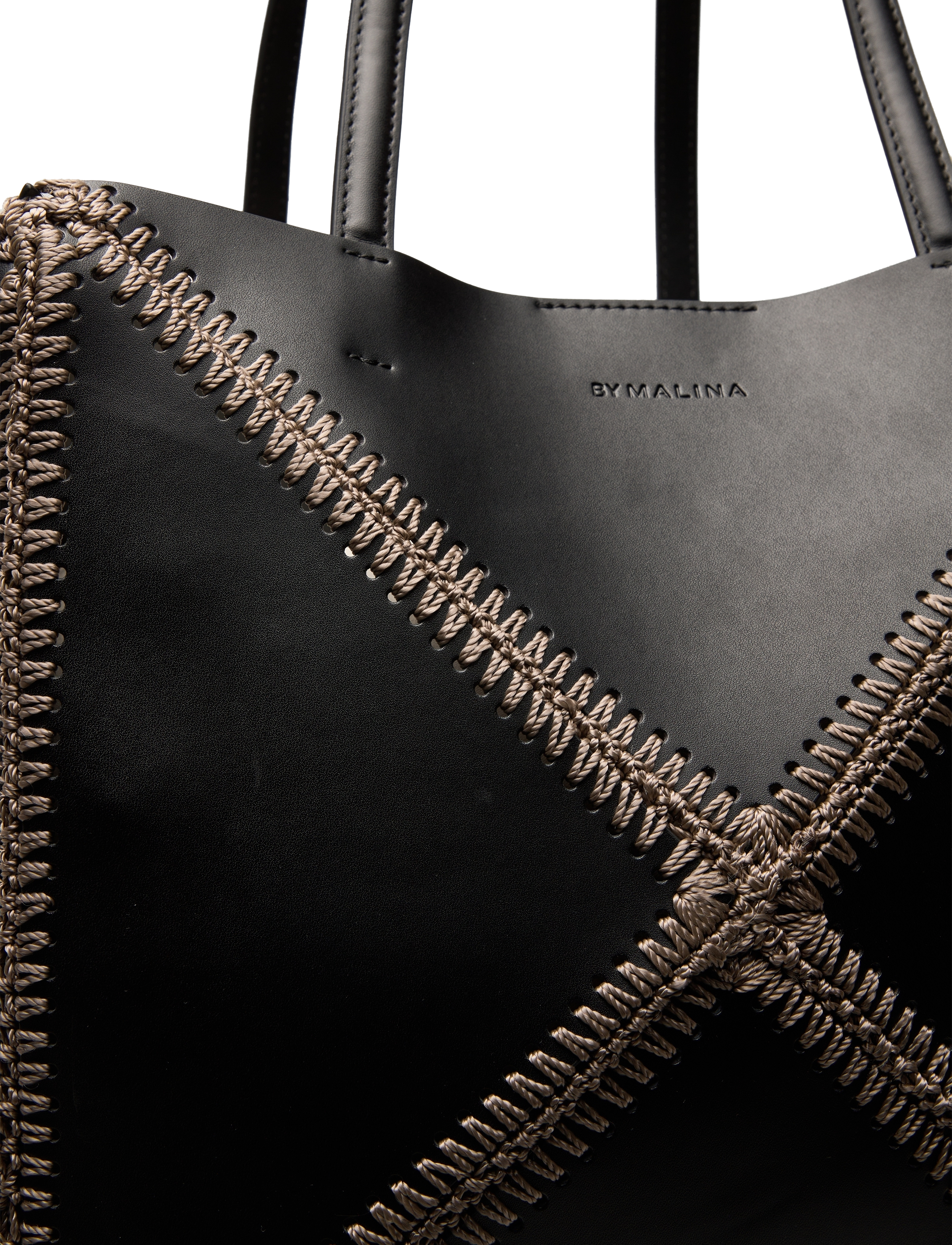 Malina - Lillian stitch detail leather tote bag - black - 3