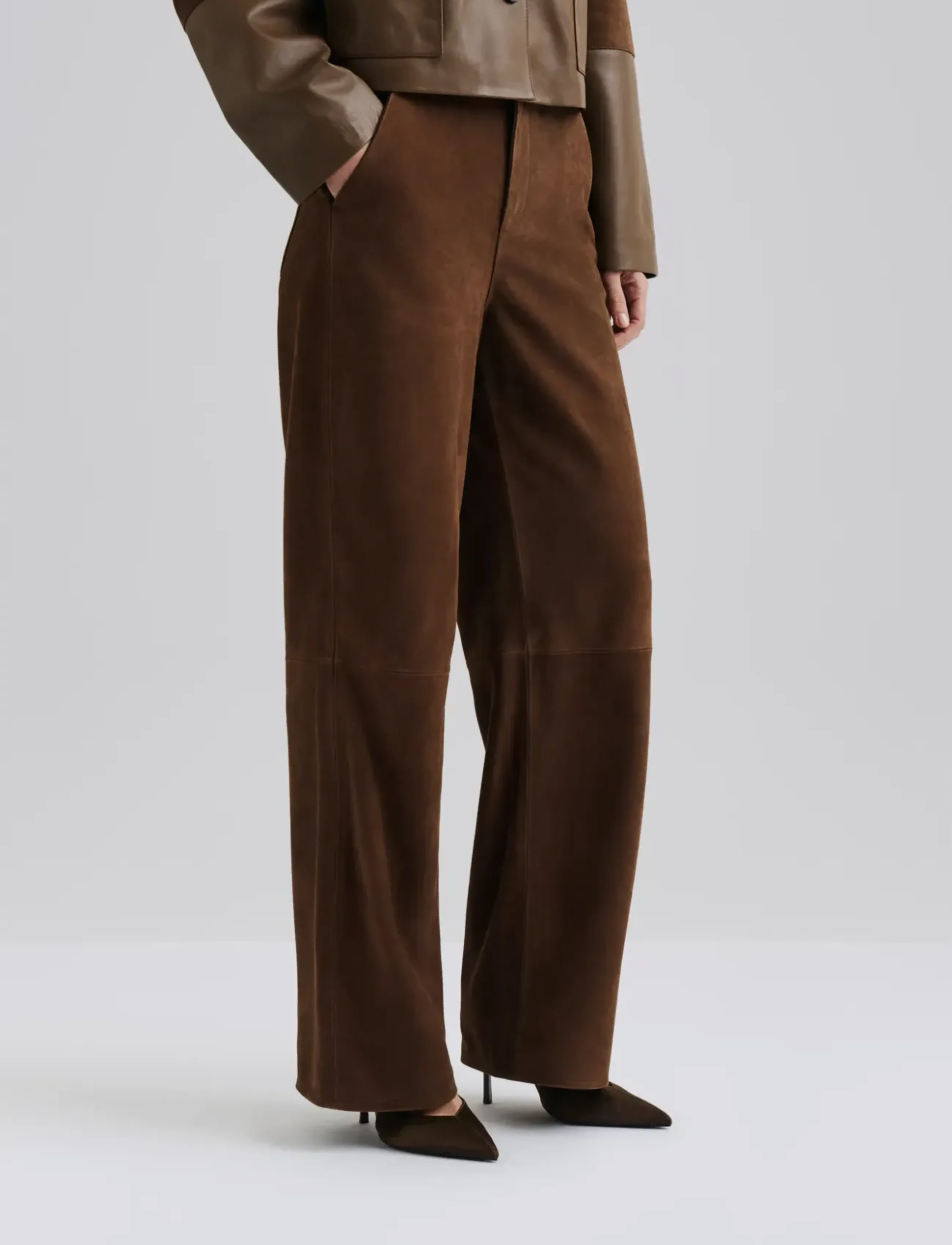 Malina Felise High Rise Wide Leather Pants, M, Trousers, Braun - Leggings-trousers, Frauen