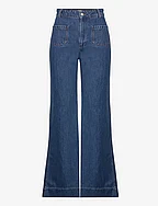 Brynn Wide Cotton Jeans - BLUE WASH