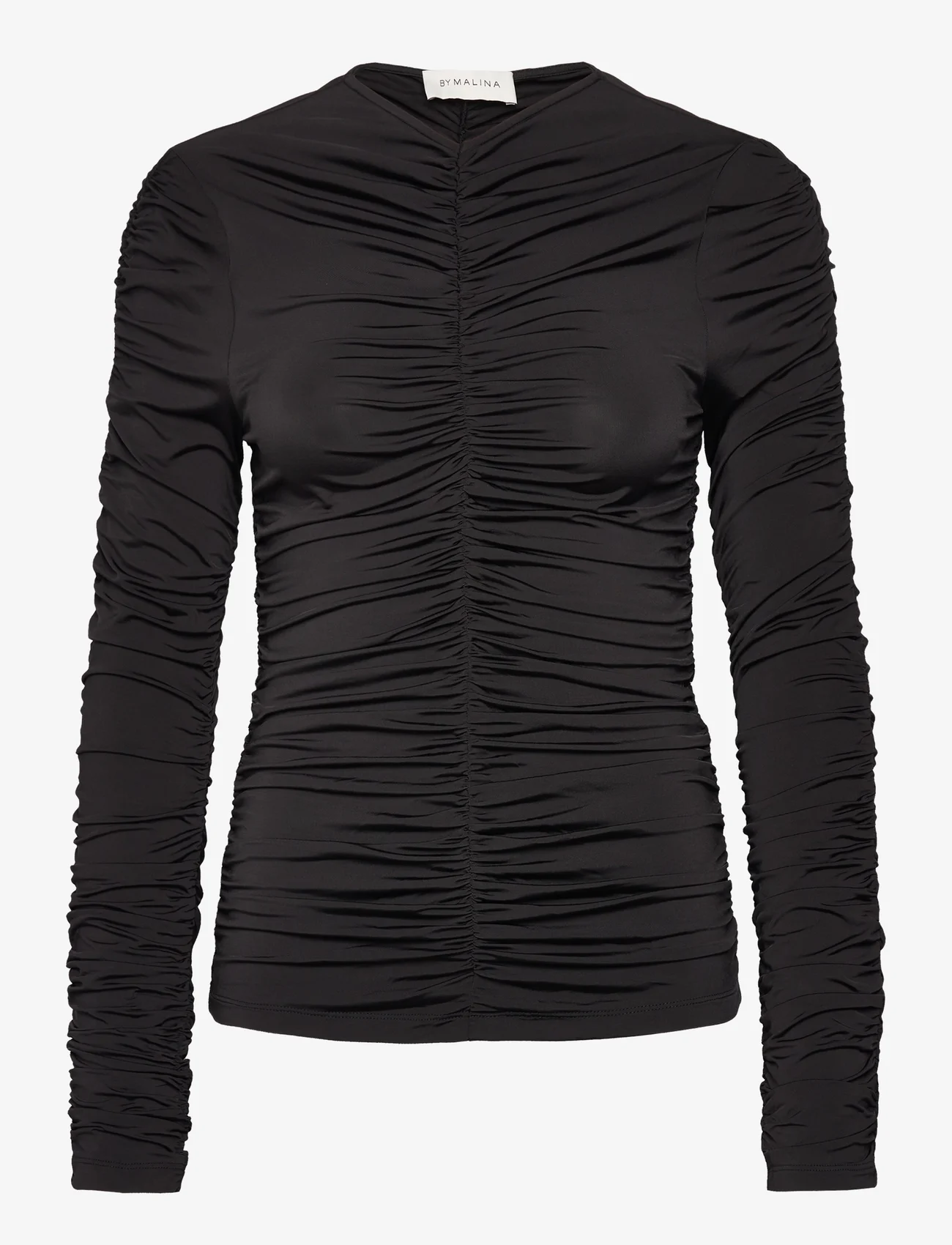 Malina - Lydia long sleeve draped jersey top - pikkade varrukatega alussärgid - black - 0