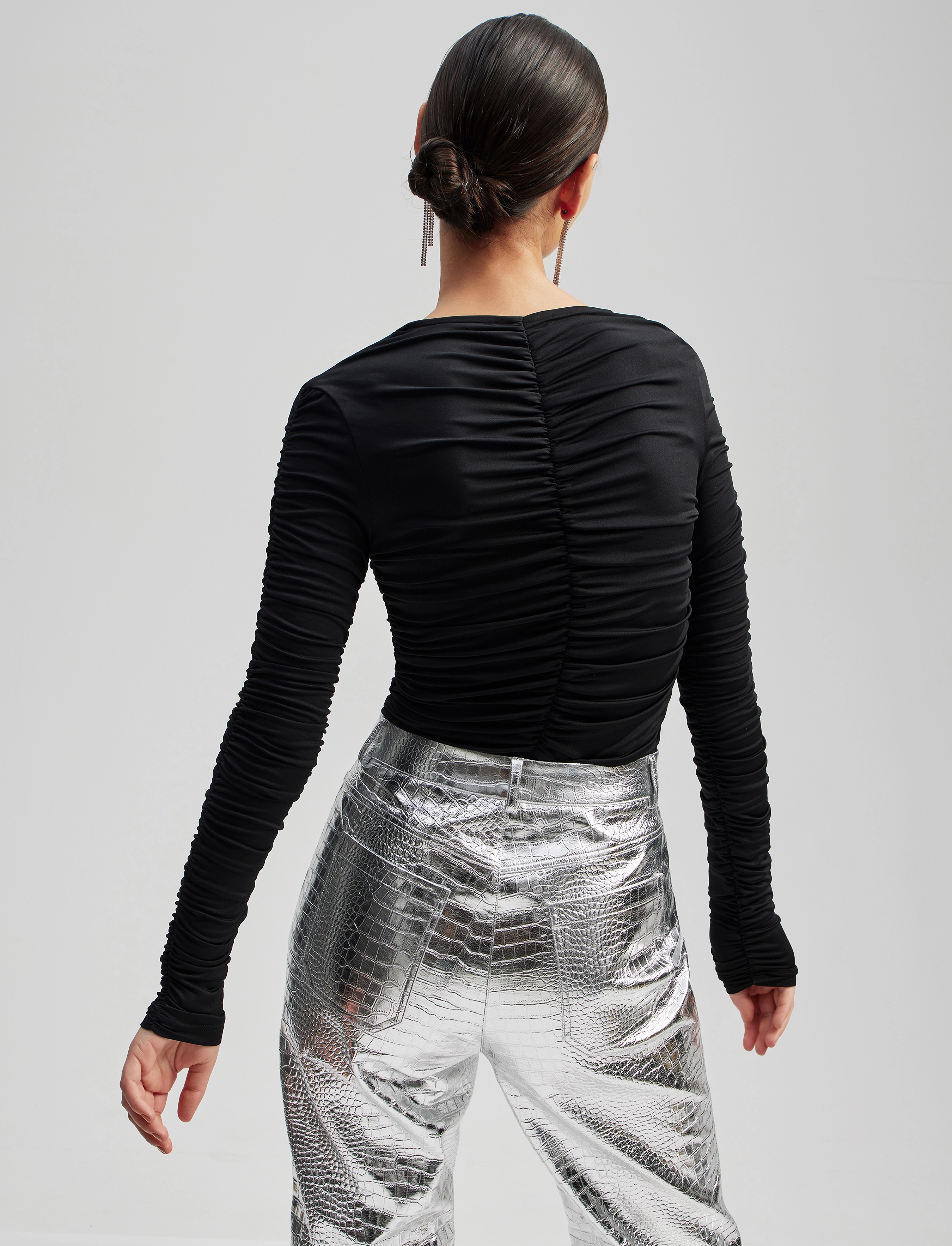 Malina - Lydia long sleeve draped jersey top - black - 3
