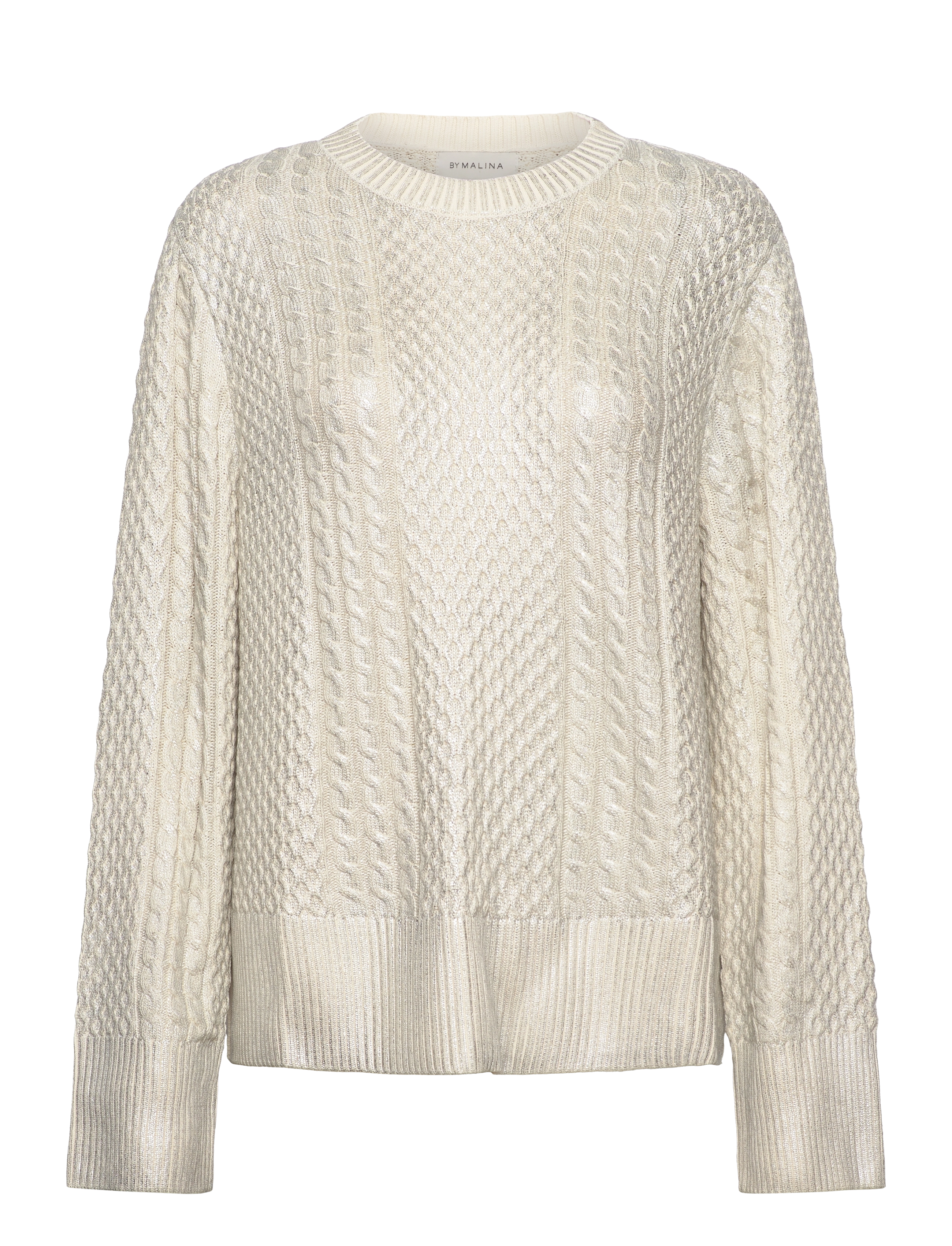 Malina Lune Cable Knitted Meatallic Sweater - Strik - SILVER / cream