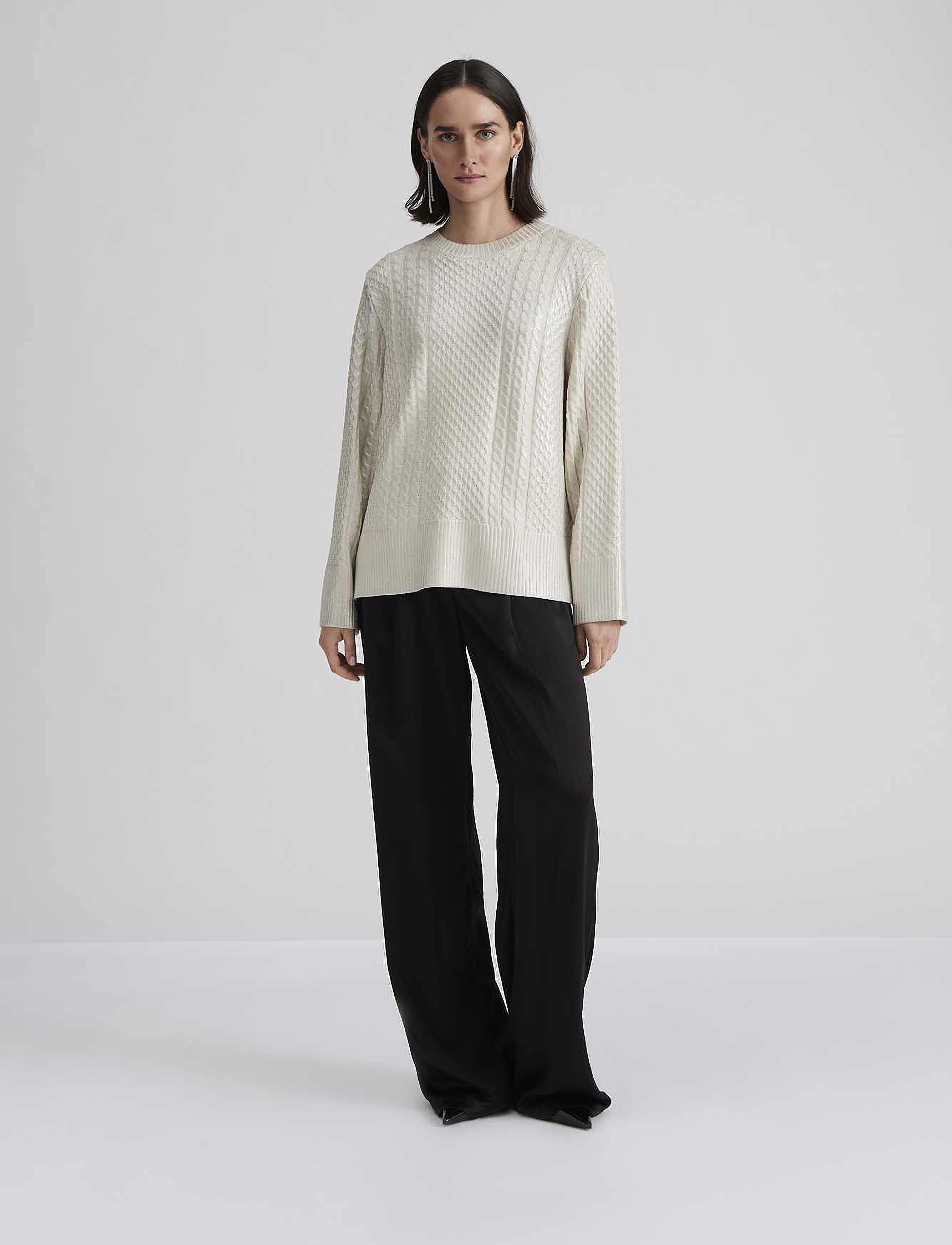 Malina - Lune Cable Knitted Meatallic Sweater - silver - 0