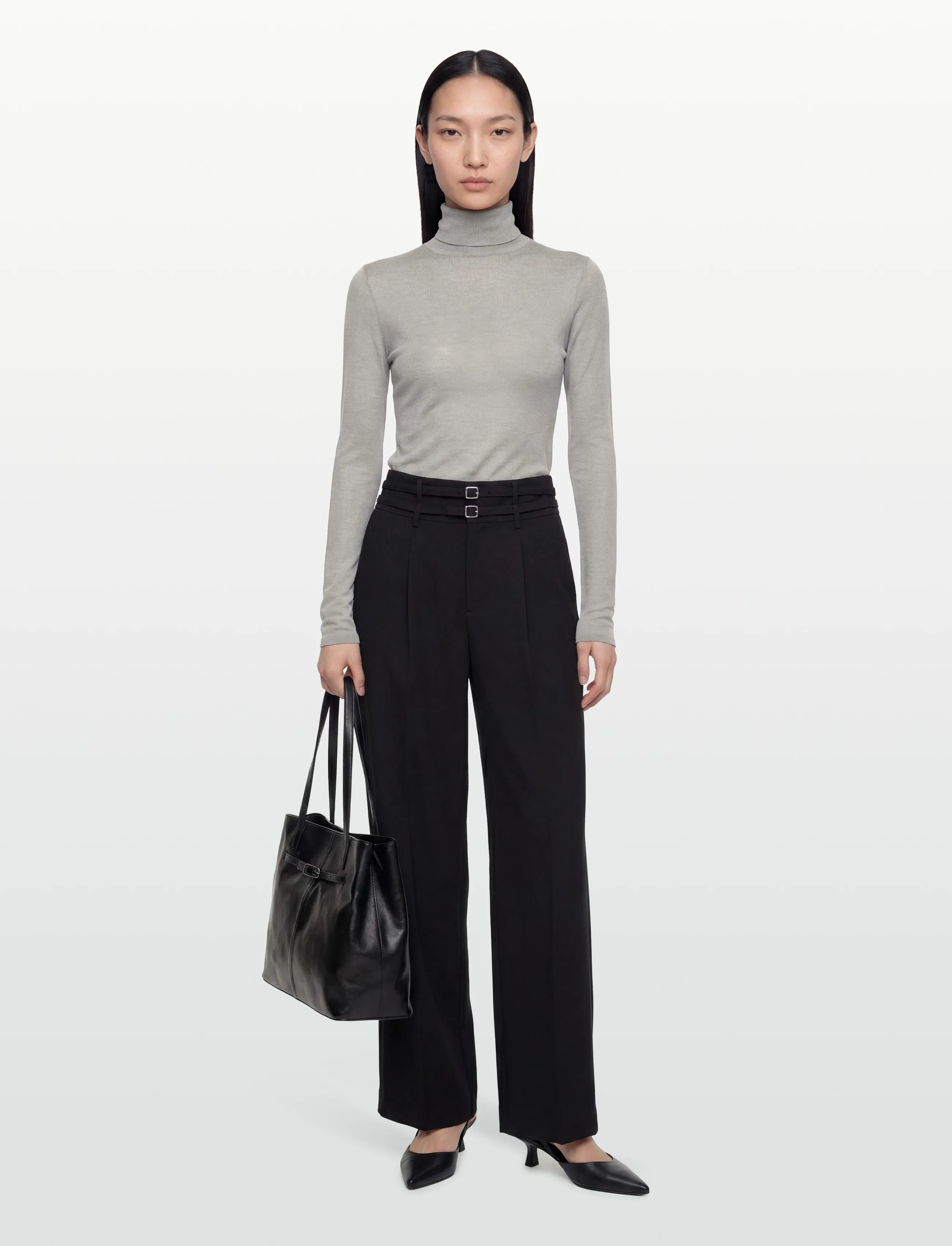 Malina Quinn thin turtleneck wool top - Knitwear - STEEL GREY / grey