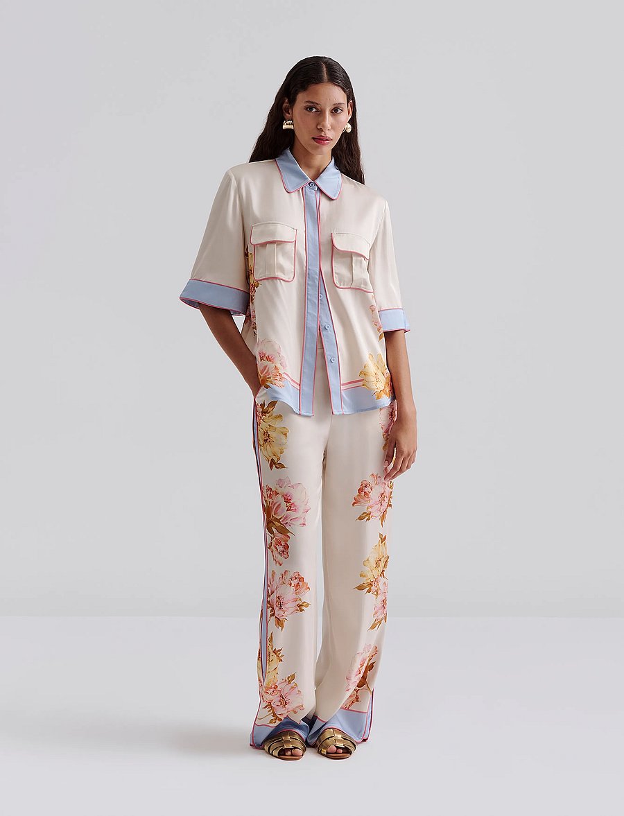 Malina - Haven high rise pants - hosen mit weitem bein - cream peony - 0