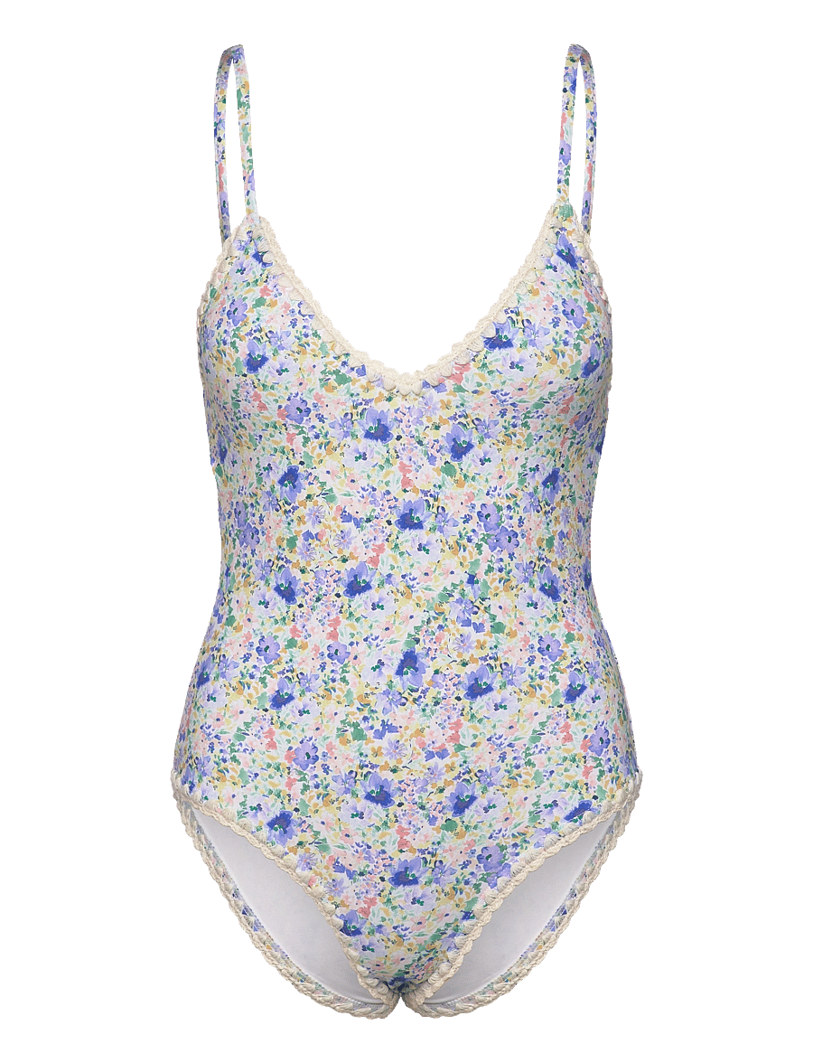 Malina - Nila v-neck crochet trimmed swimsuit - badeanzüge - ditsy - 0