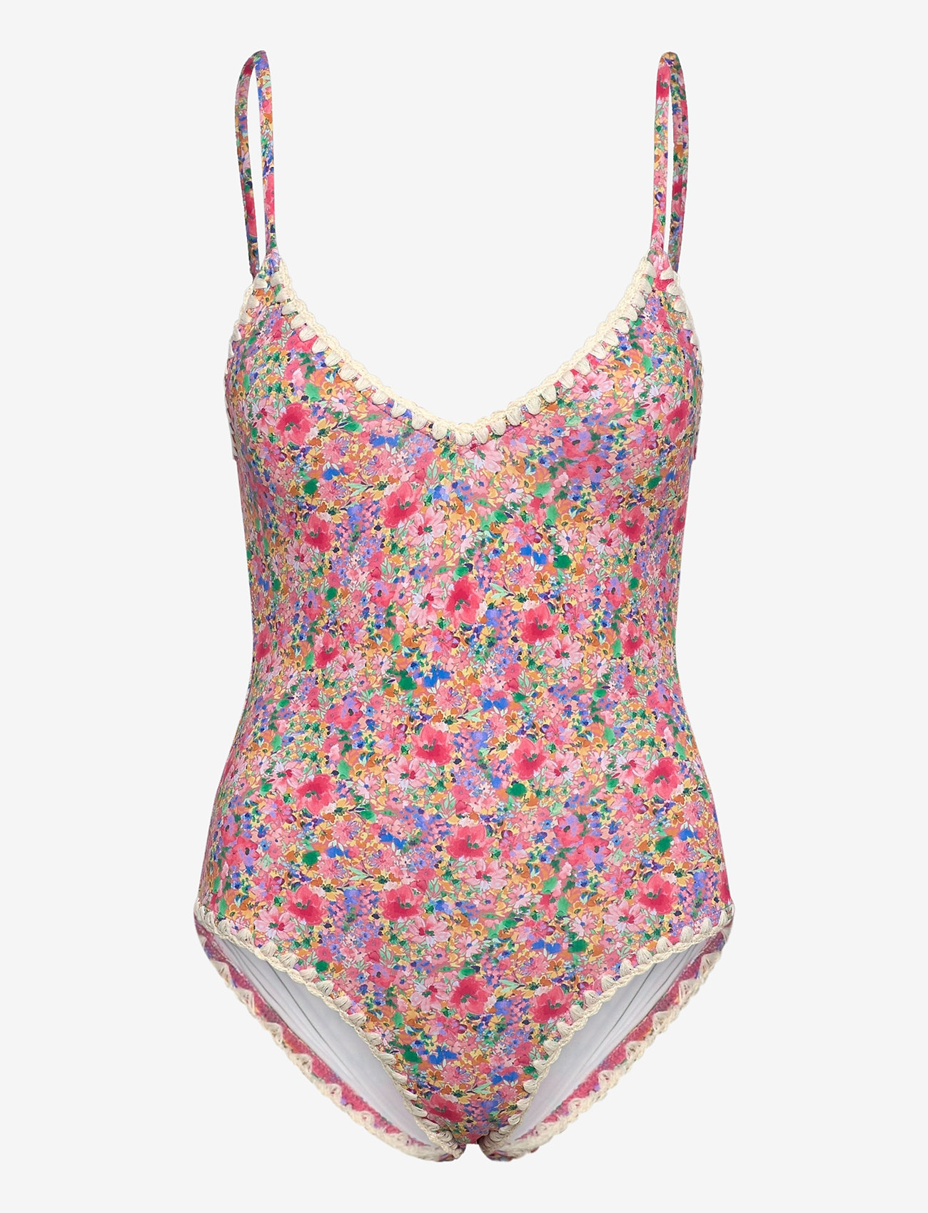 Malina - Nila v-neck crochet trimmed swimsuit - badeanzüge - pink ditsy - 0