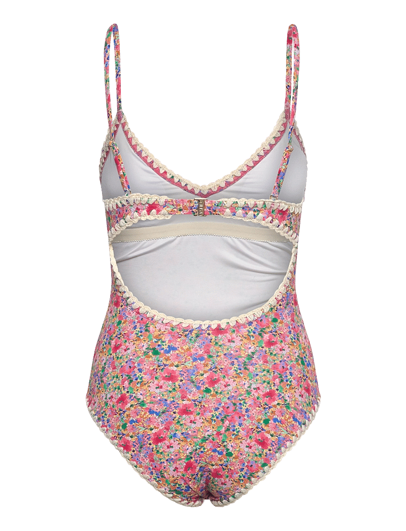 Malina - Nila v-neck crochet trimmed swimsuit - badeanzüge - pink ditsy - 1