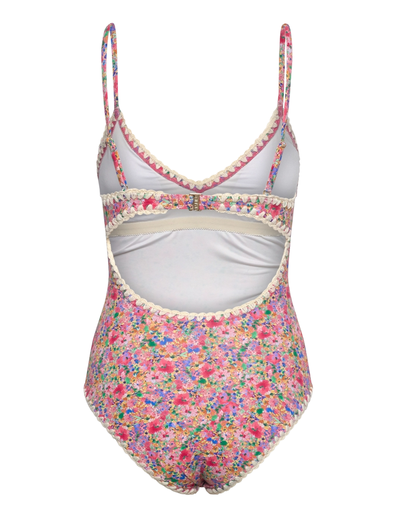 Malina - Nila v-neck crochet trimmed swimsuit - baddräkter - pink ditsy - 1