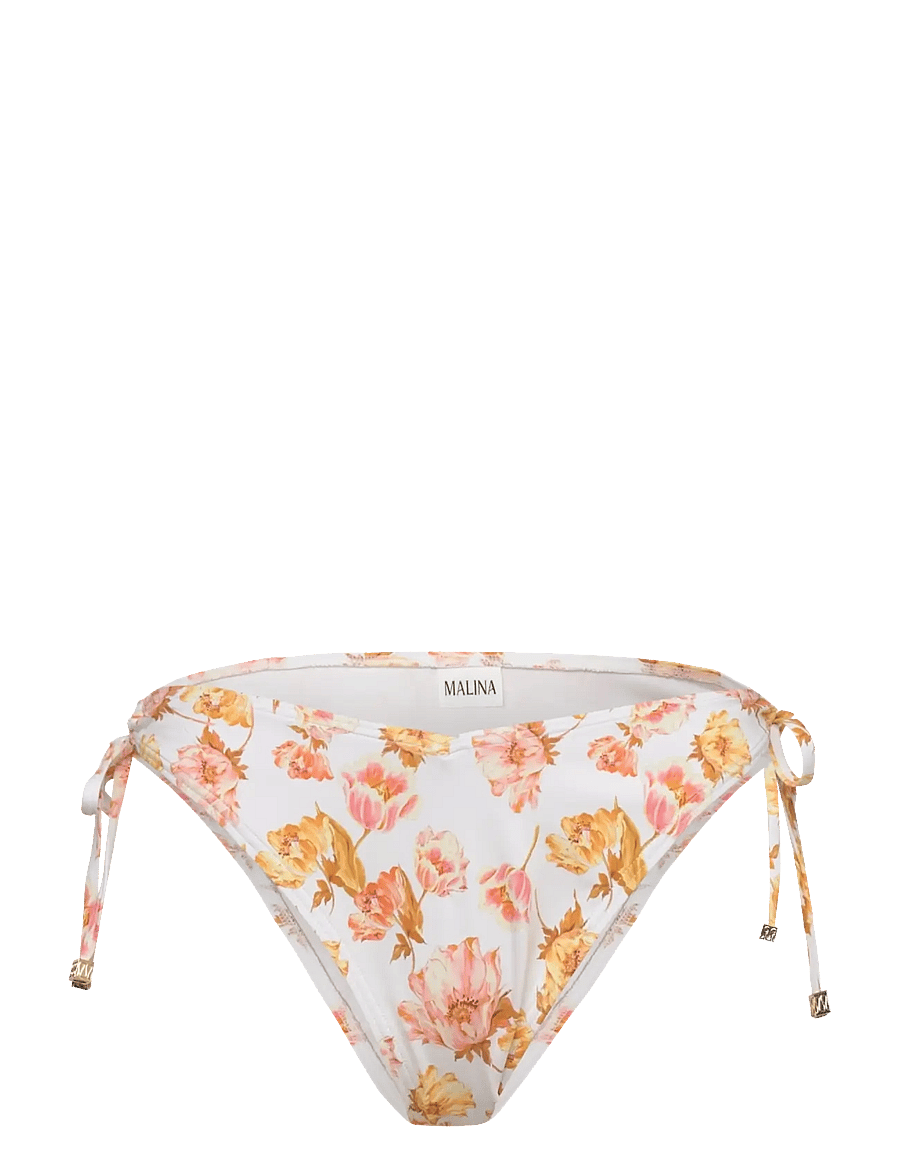 Malina - Blanka Printed Drawstring Bikini Bottoms - bikinis mit seitenbändern - cream peony - 1