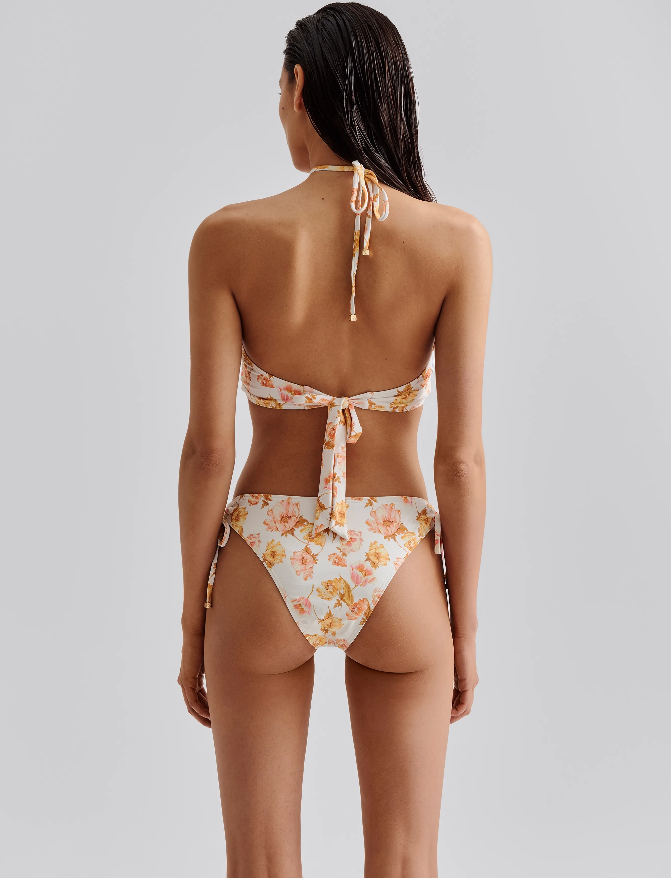 Malina - Blanka printed bandeau bikini top - bikinio liemenėlės su kaspinėliais - cream peony - 3