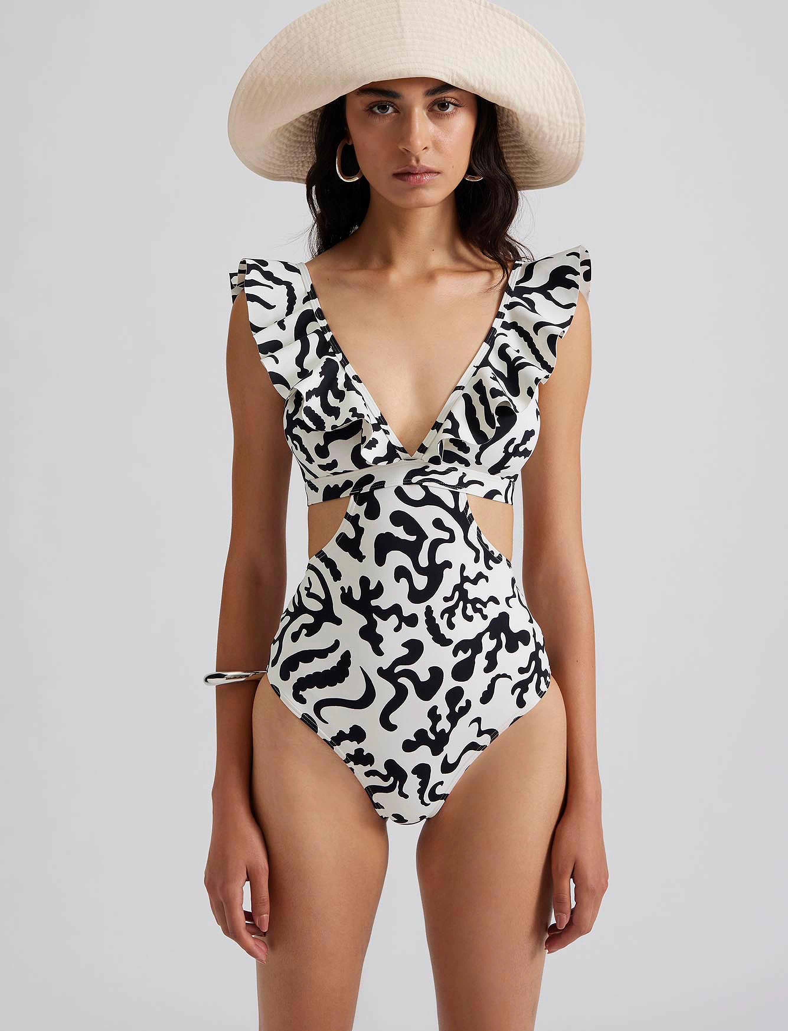 Malina - Delia cut out frill printed swimsuit - reef - 4