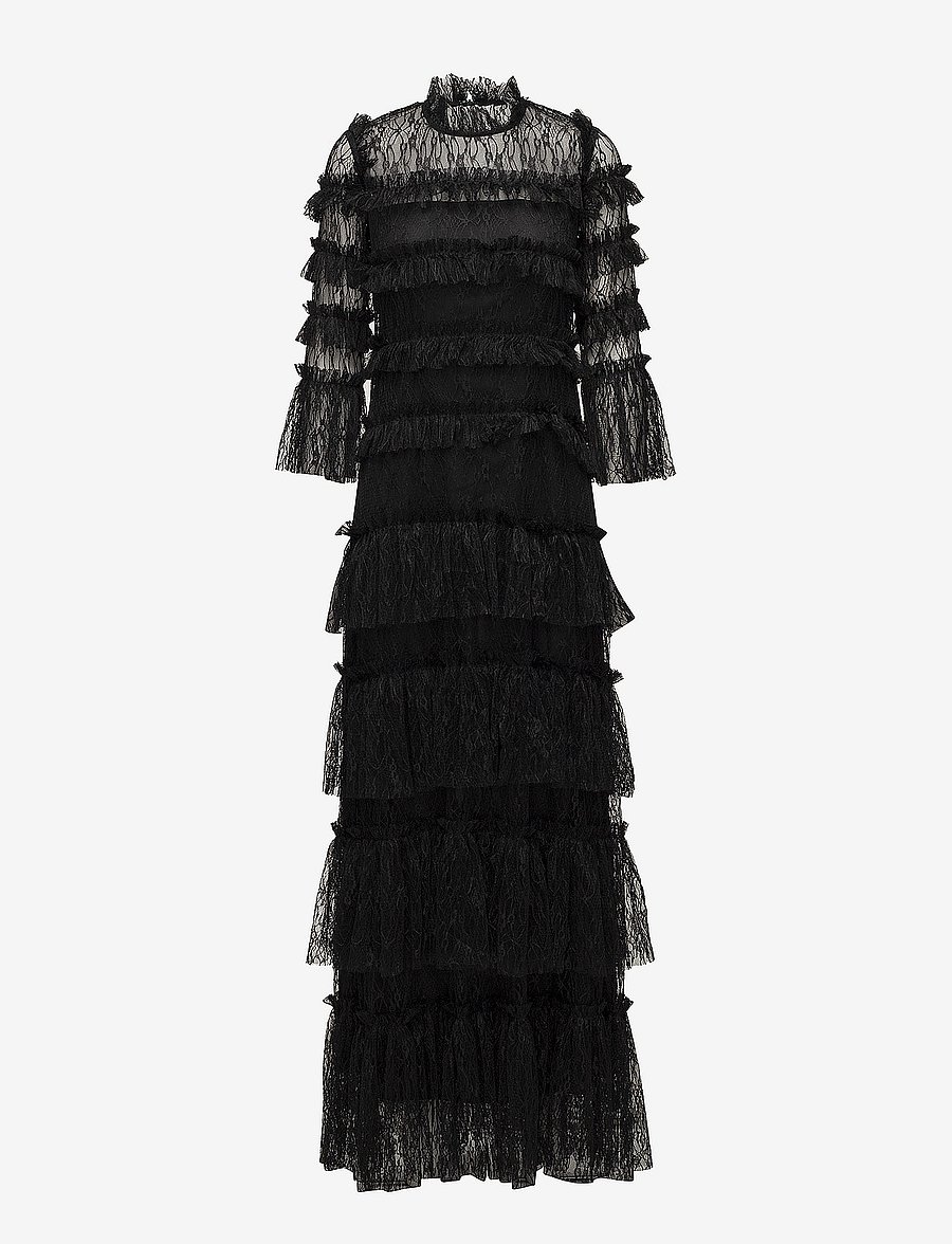 Malina - Carmine Long Sleeve Lace Maxi Dress - aftonklänningar - black - 1