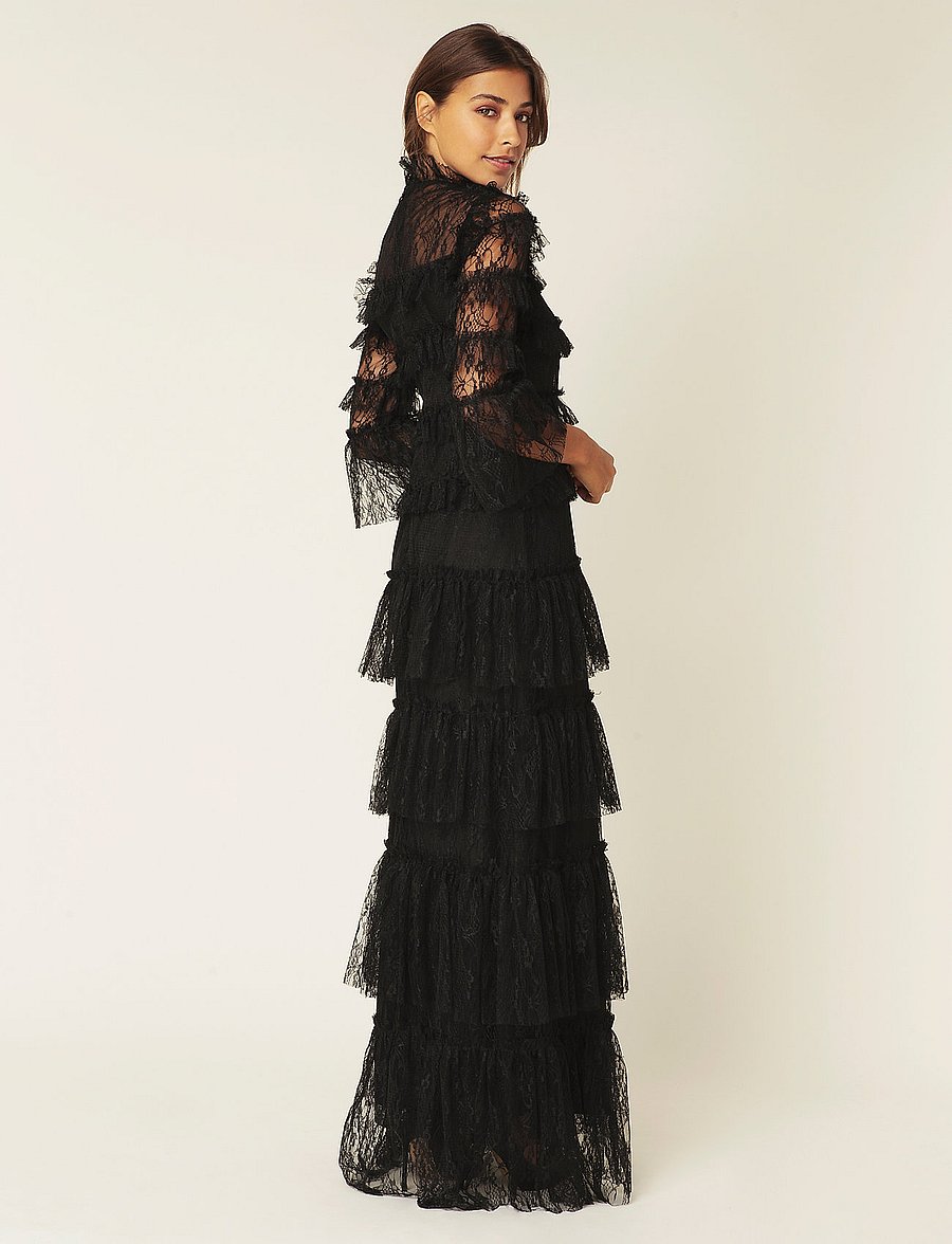Malina - Carmine Long Sleeve Lace Maxi Dress - aftonklänningar - black - 3