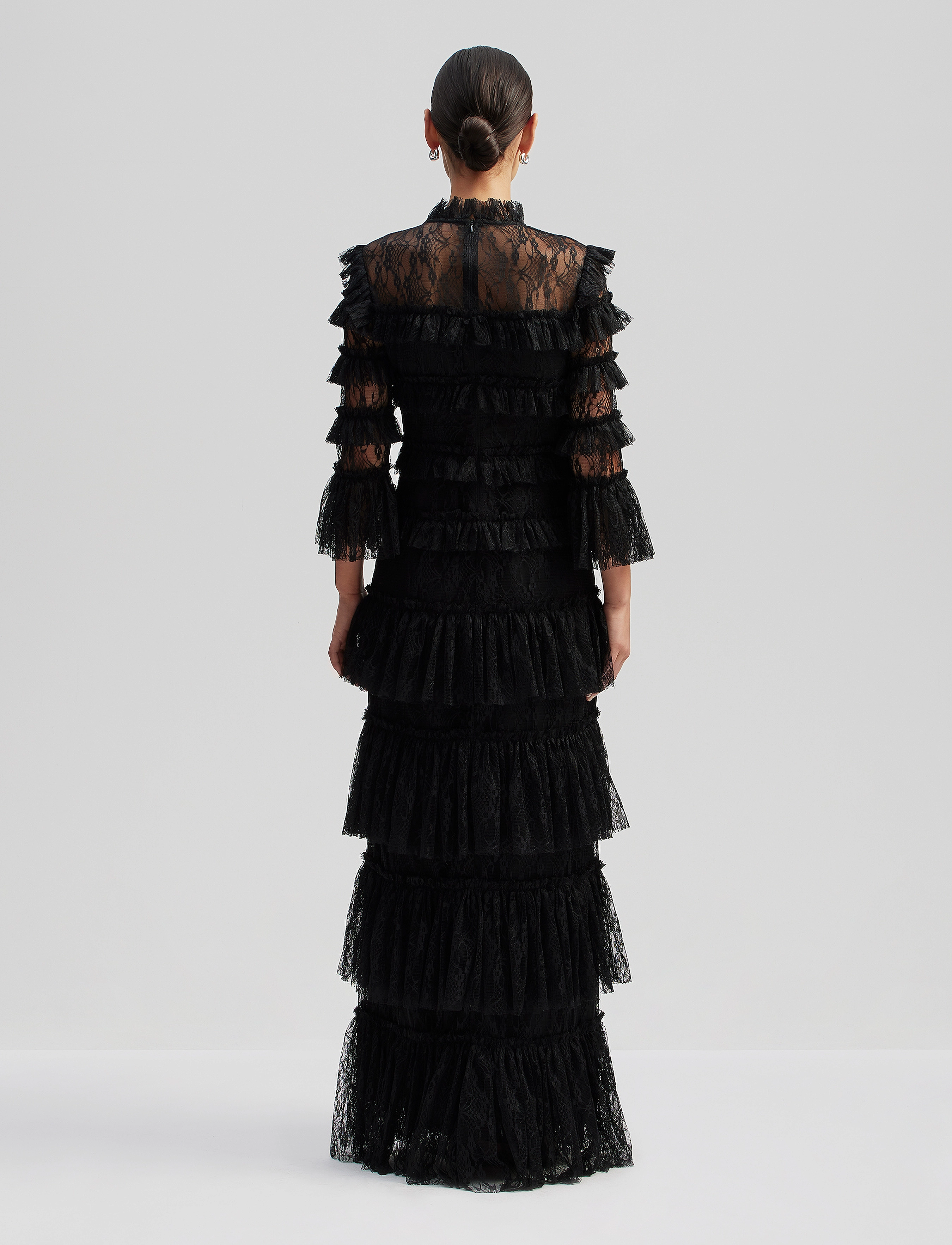 Malina - Carmine Long Sleeve Lace Maxi Dress - selskapskjoler - black - 3