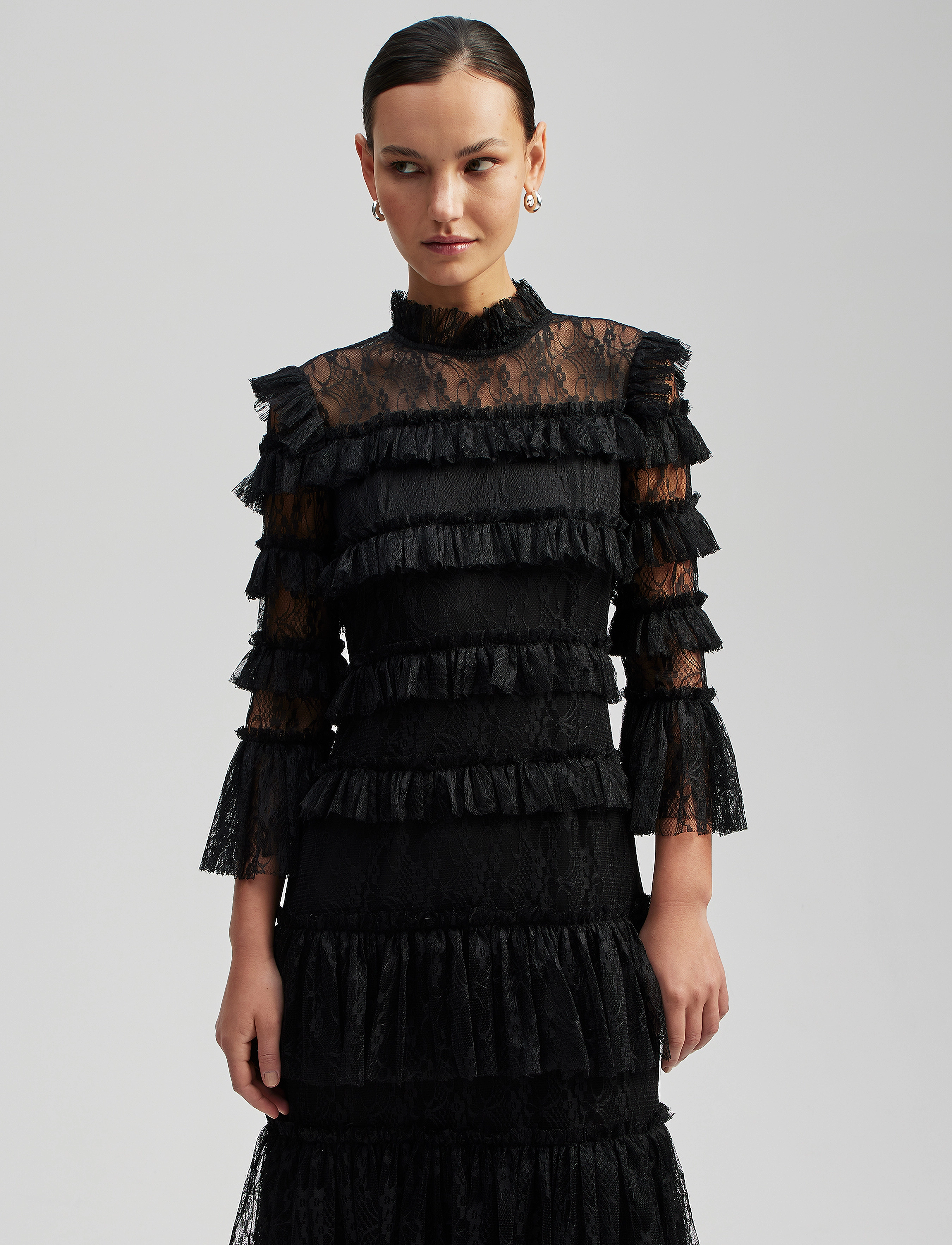 Malina - Carmine Long Sleeve Lace Maxi Dress - selskapskjoler - black - 4